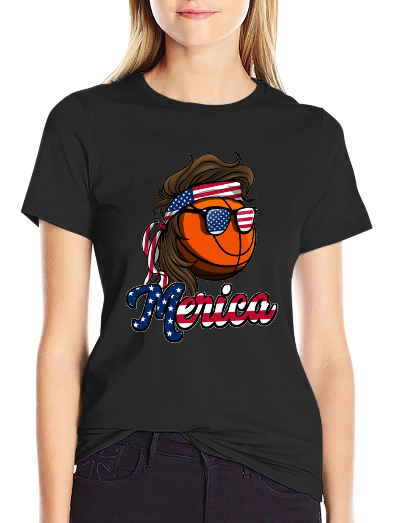 Black Basketball Merica T-Shirt, Patriotic Tee view 2