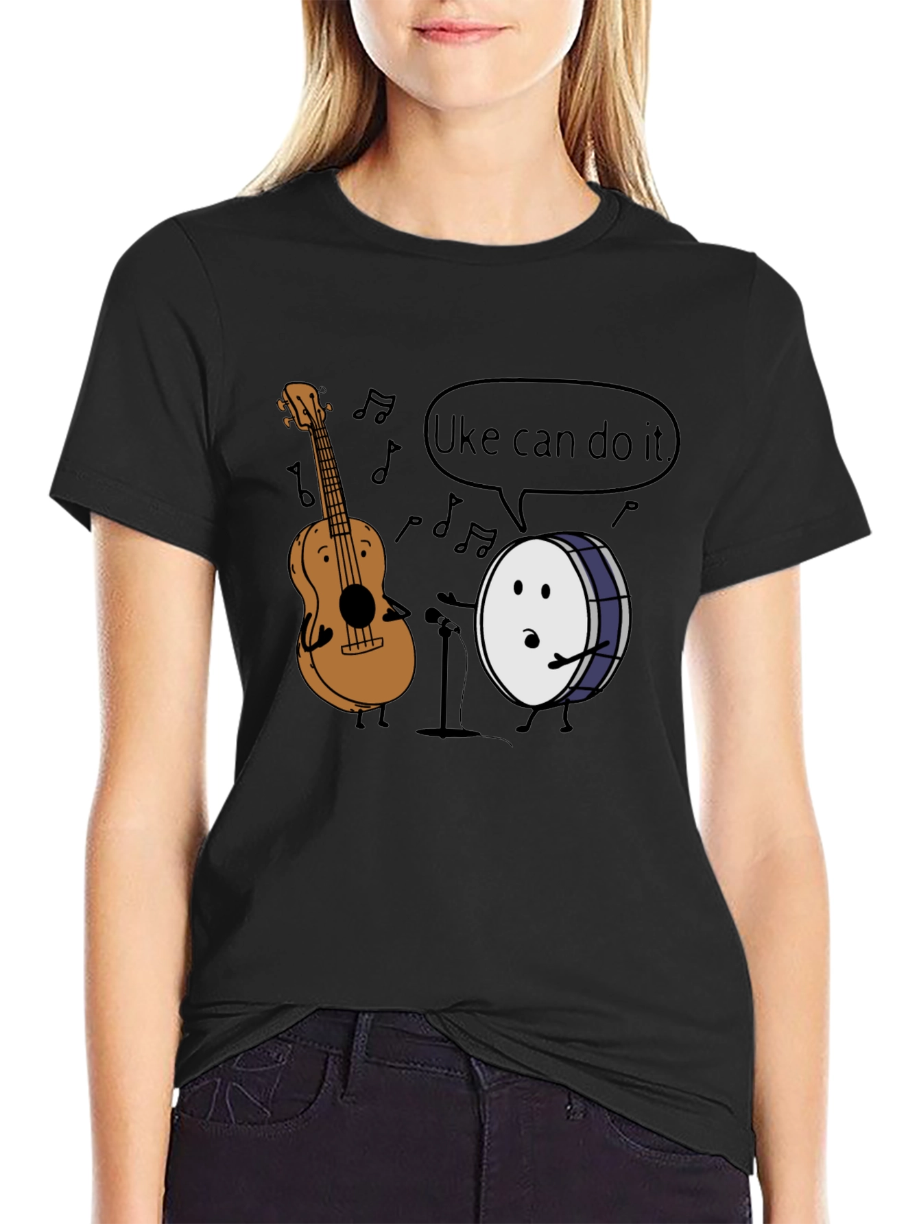 Black Uke Can Do It T-Shirt: Music Pun Tee view 2