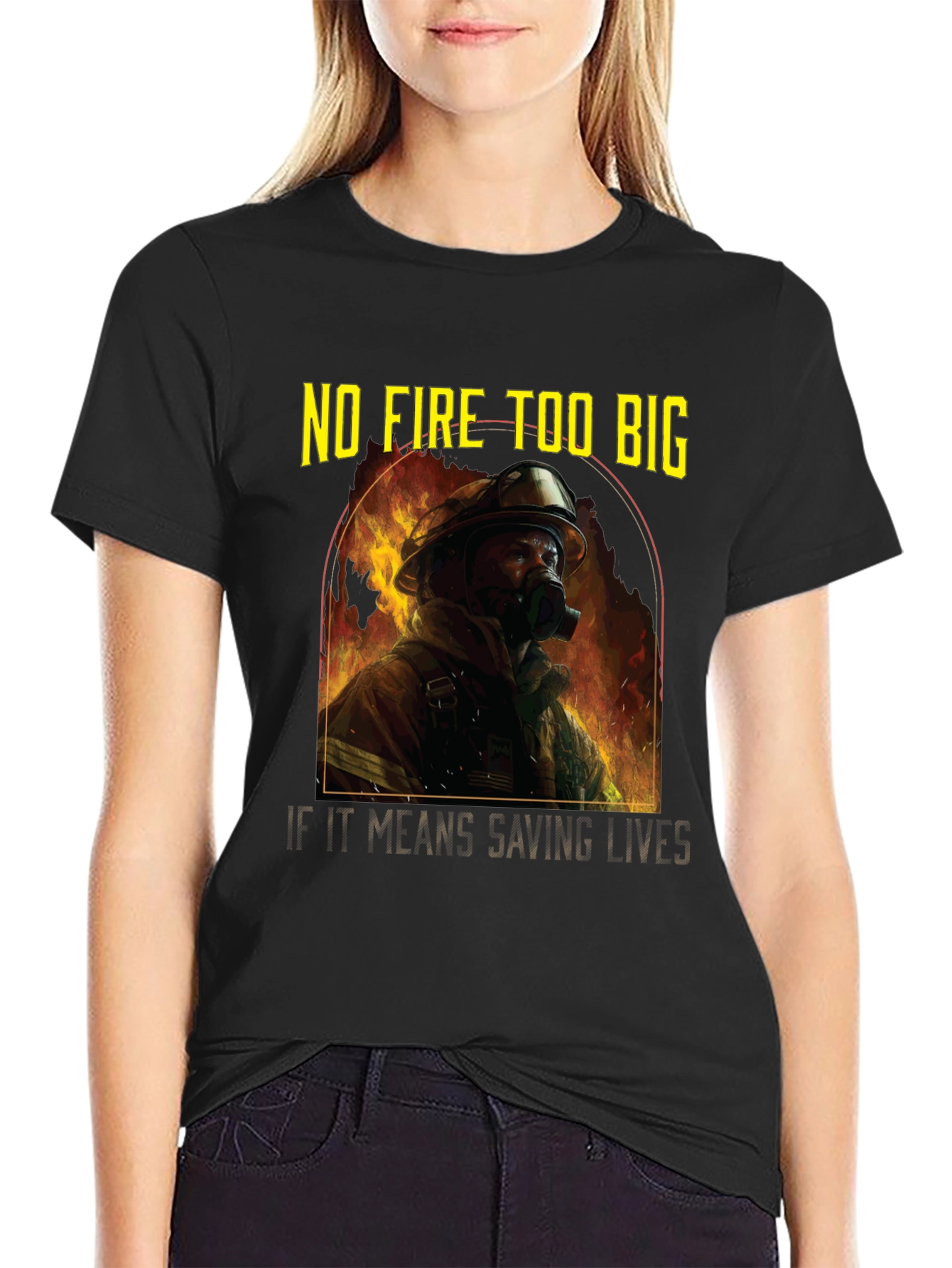Black Firefighter Hero T-Shirt - Saving Lives view 2