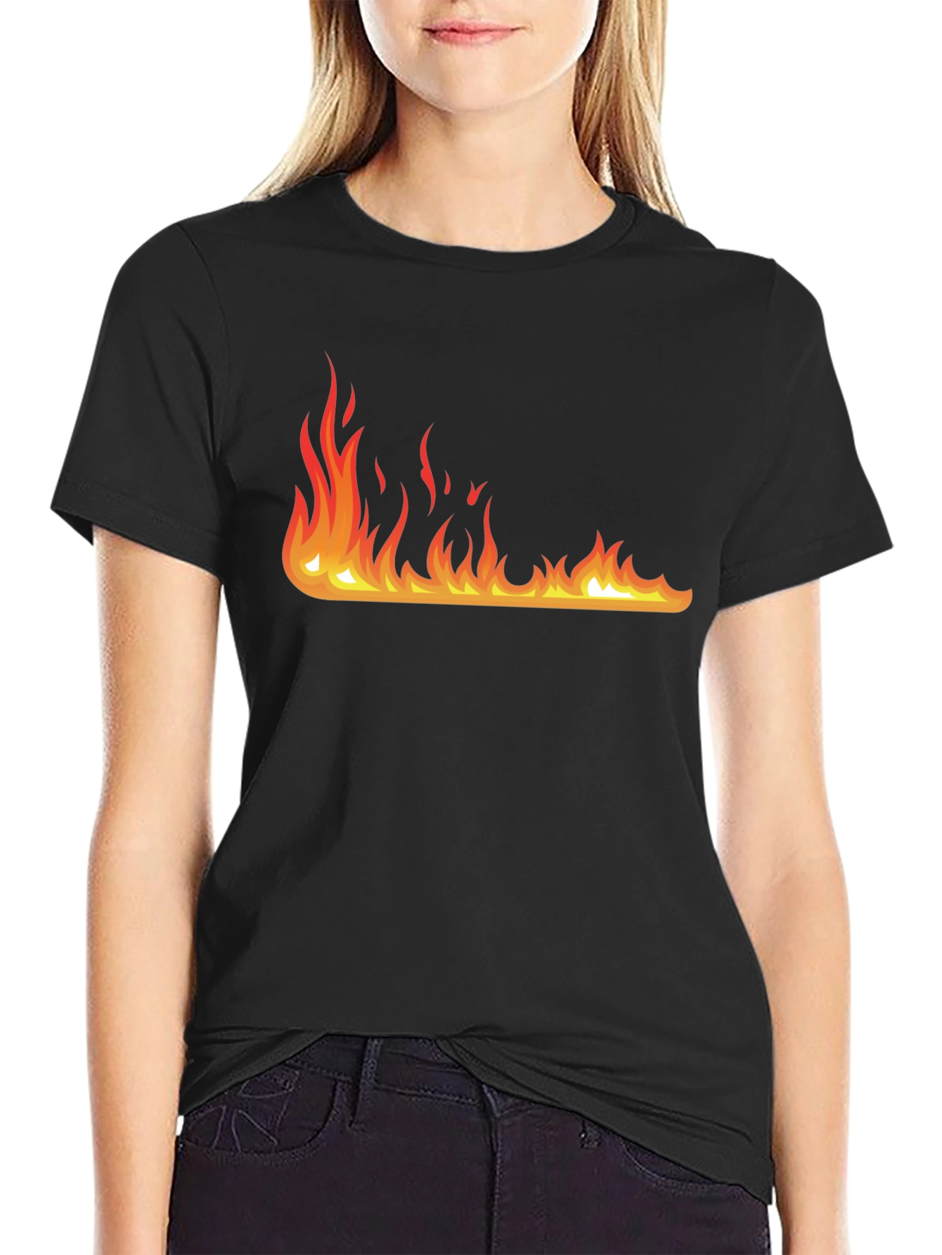Black Fire Graphic Black T-Shirt - Bold Design, Casual Wear view 2