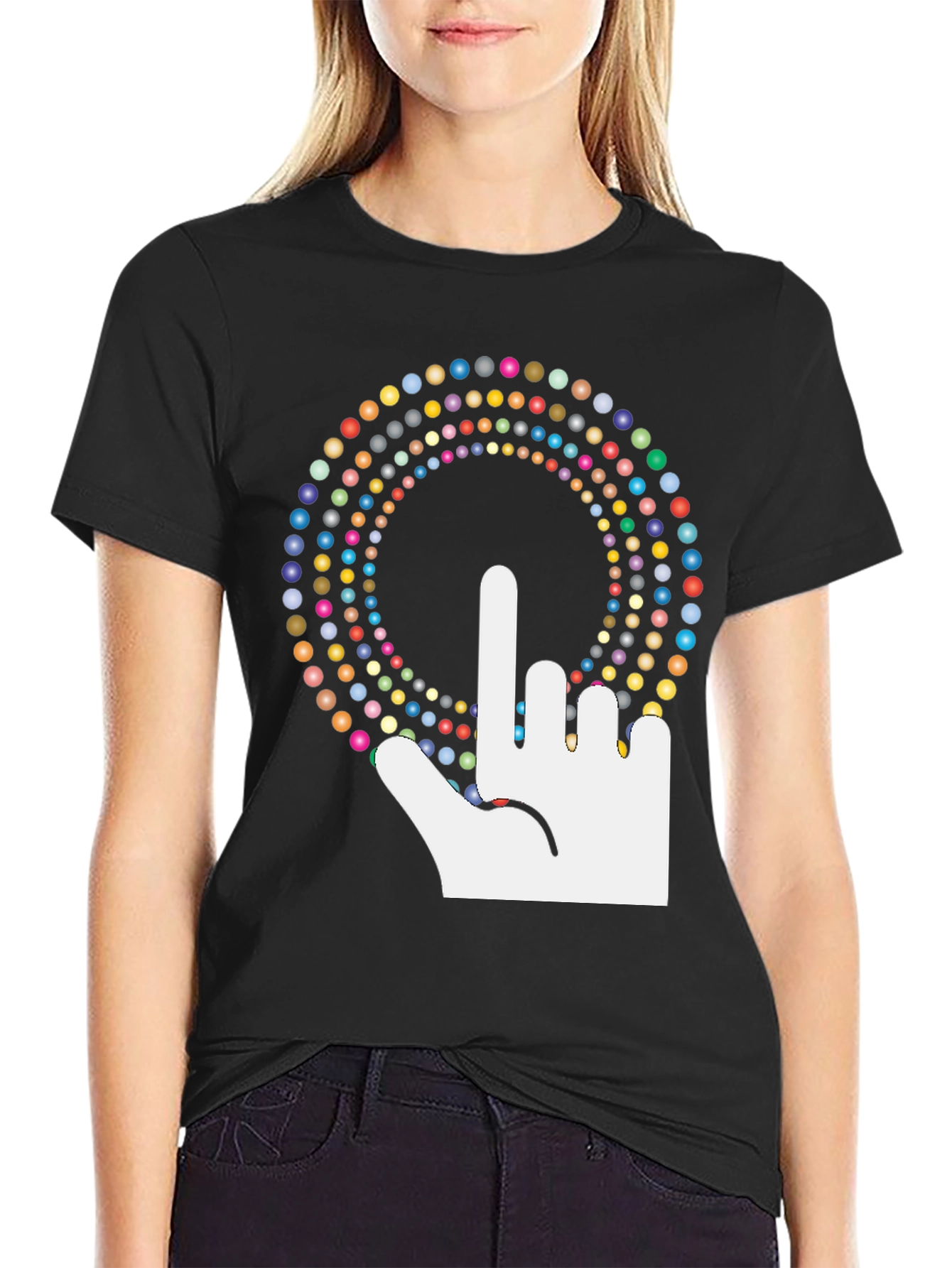 Black Novelty Graphic Tee - Finger Design view 2