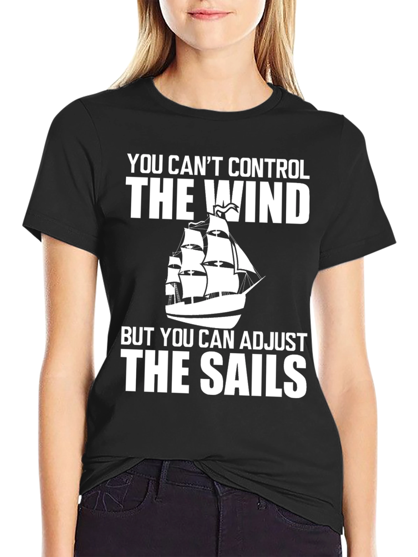 Black Nautical T-Shirt: Adjust the Sails Tee view 2