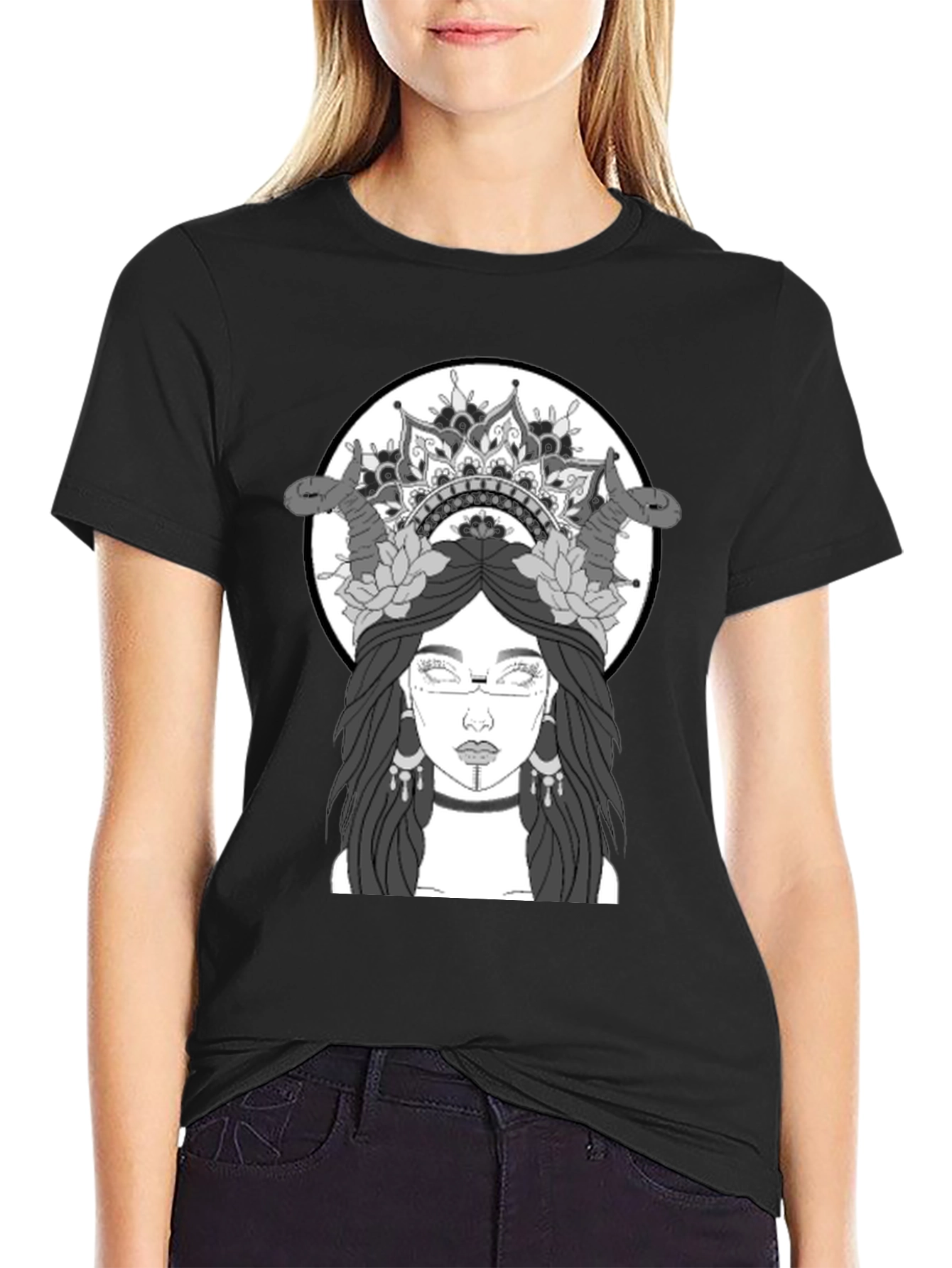 Black Graphic Tee - Mystic Woman Design view 2
