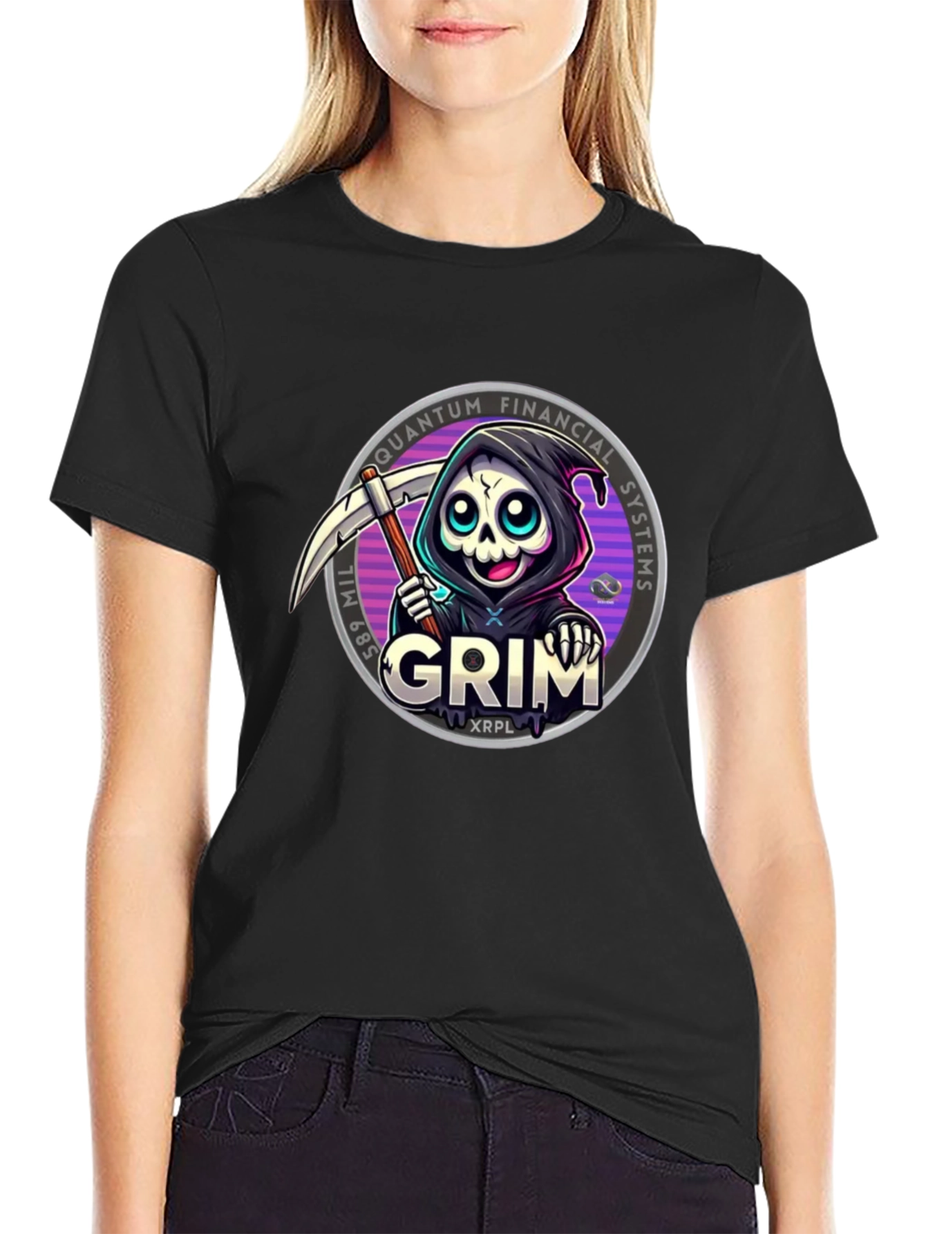 Black Grim Reaper Crypto T-Shirt - Quantum Financial Systems view 2