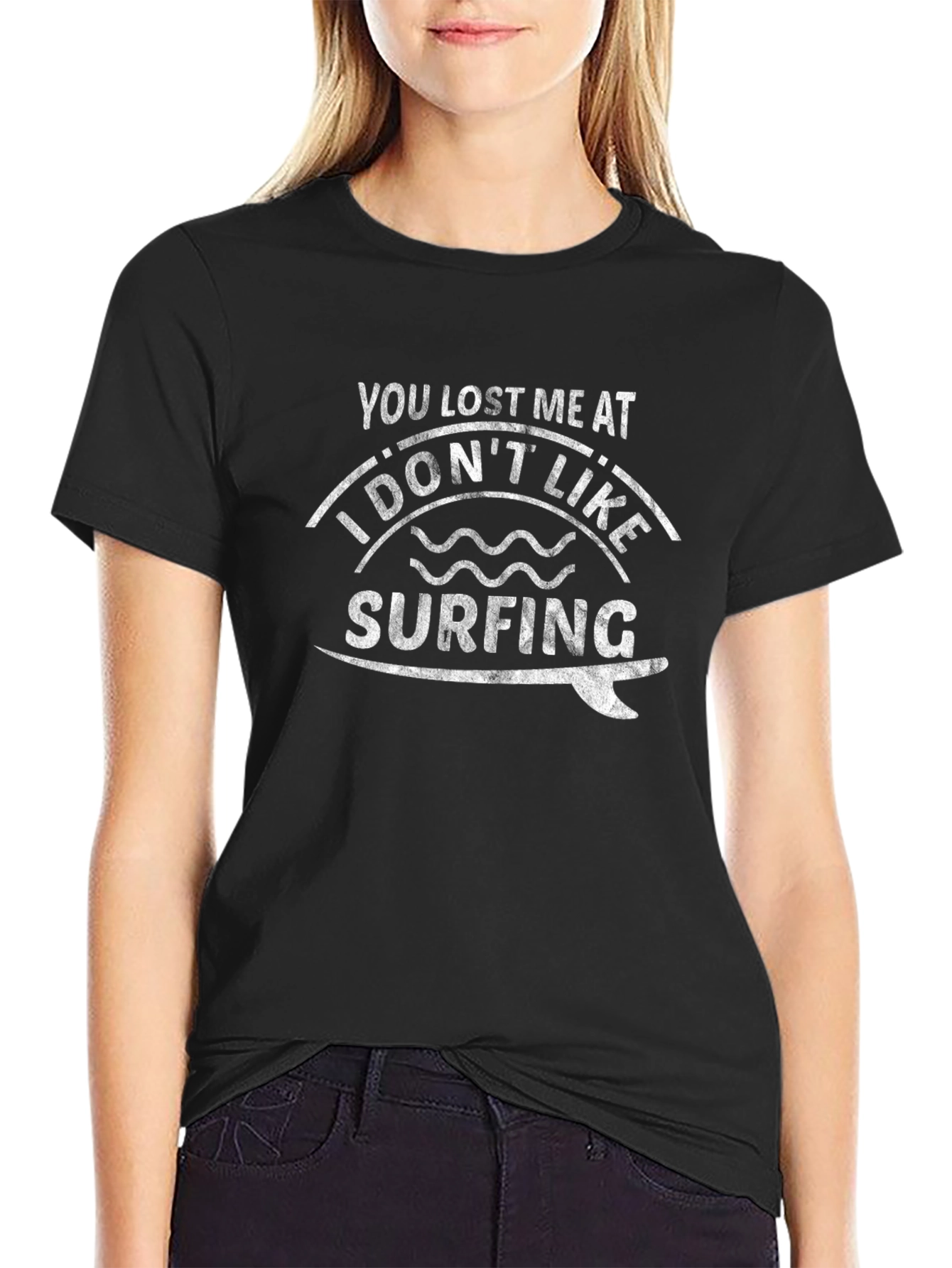 Black Funny Surfing Hater T-Shirt view 2