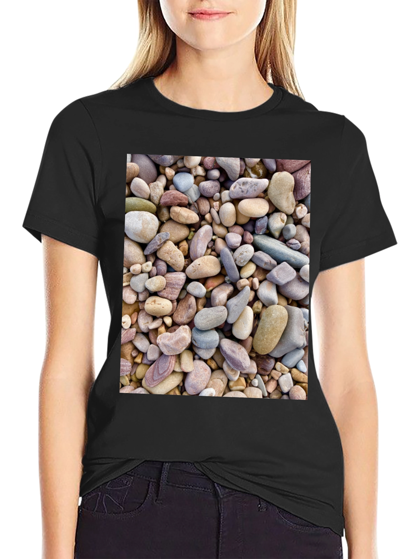 Black Rocky Beach T-Shirt - Coastal Stone Design view 2