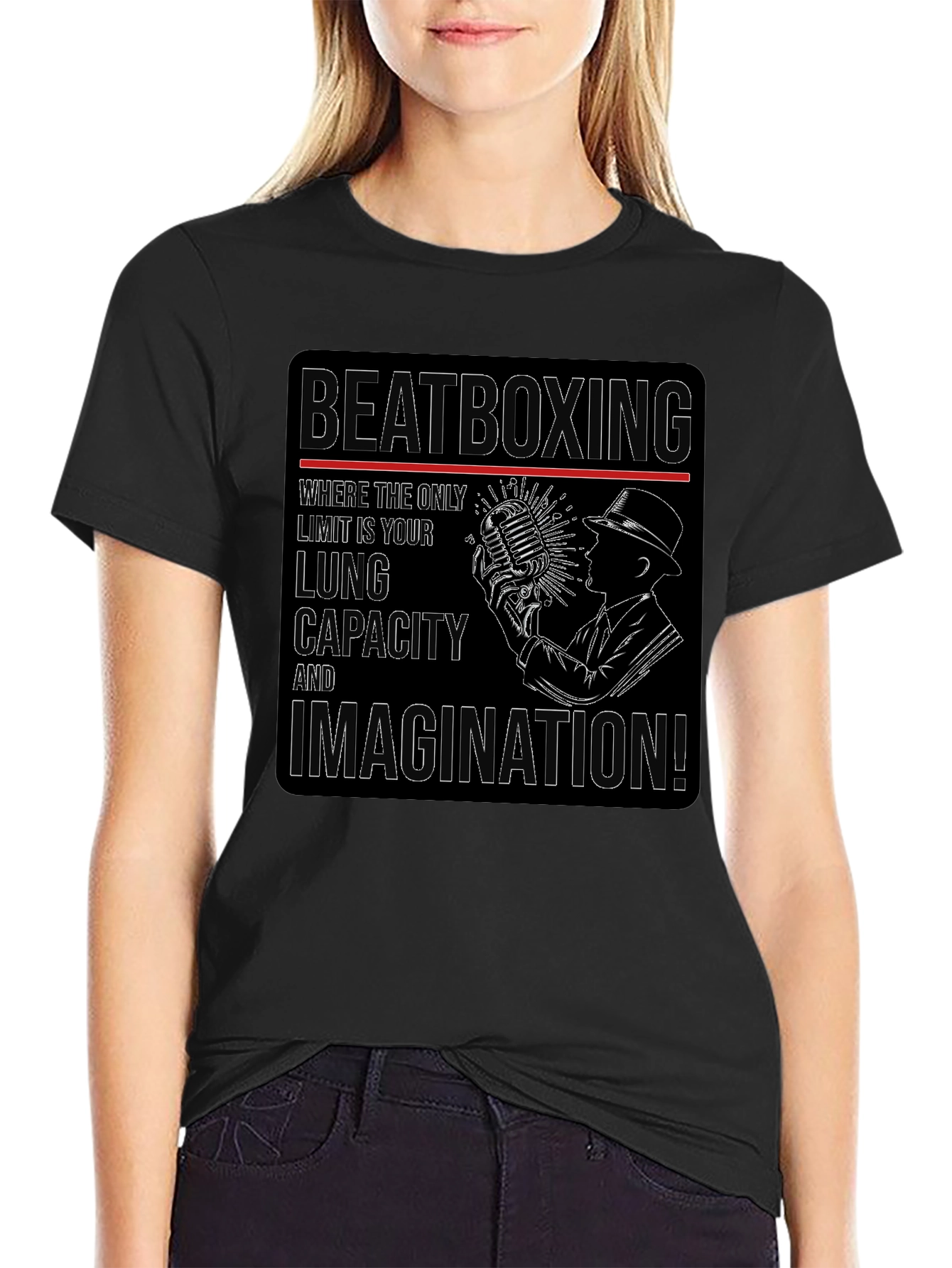Black Beatboxing Lung Capacity Imagination T-Shirt view 2