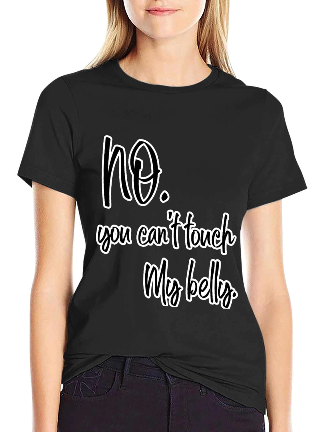Black No Touch My Belly Graphic Tee - Unisex view 2