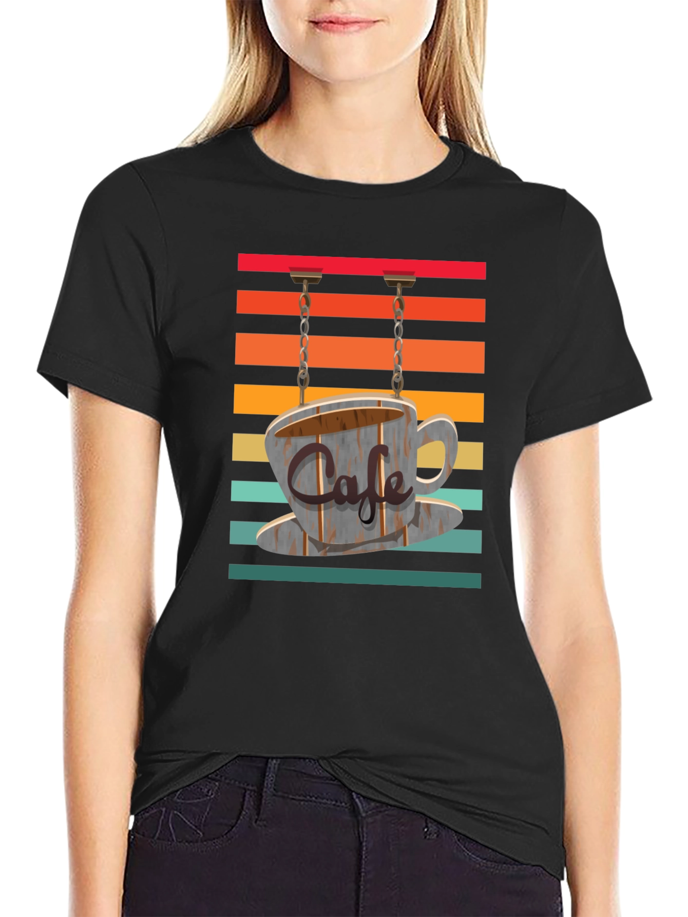 Black Cafe Sign Graphic Tee - Retro Coffee Lover's T-Shirt view 2