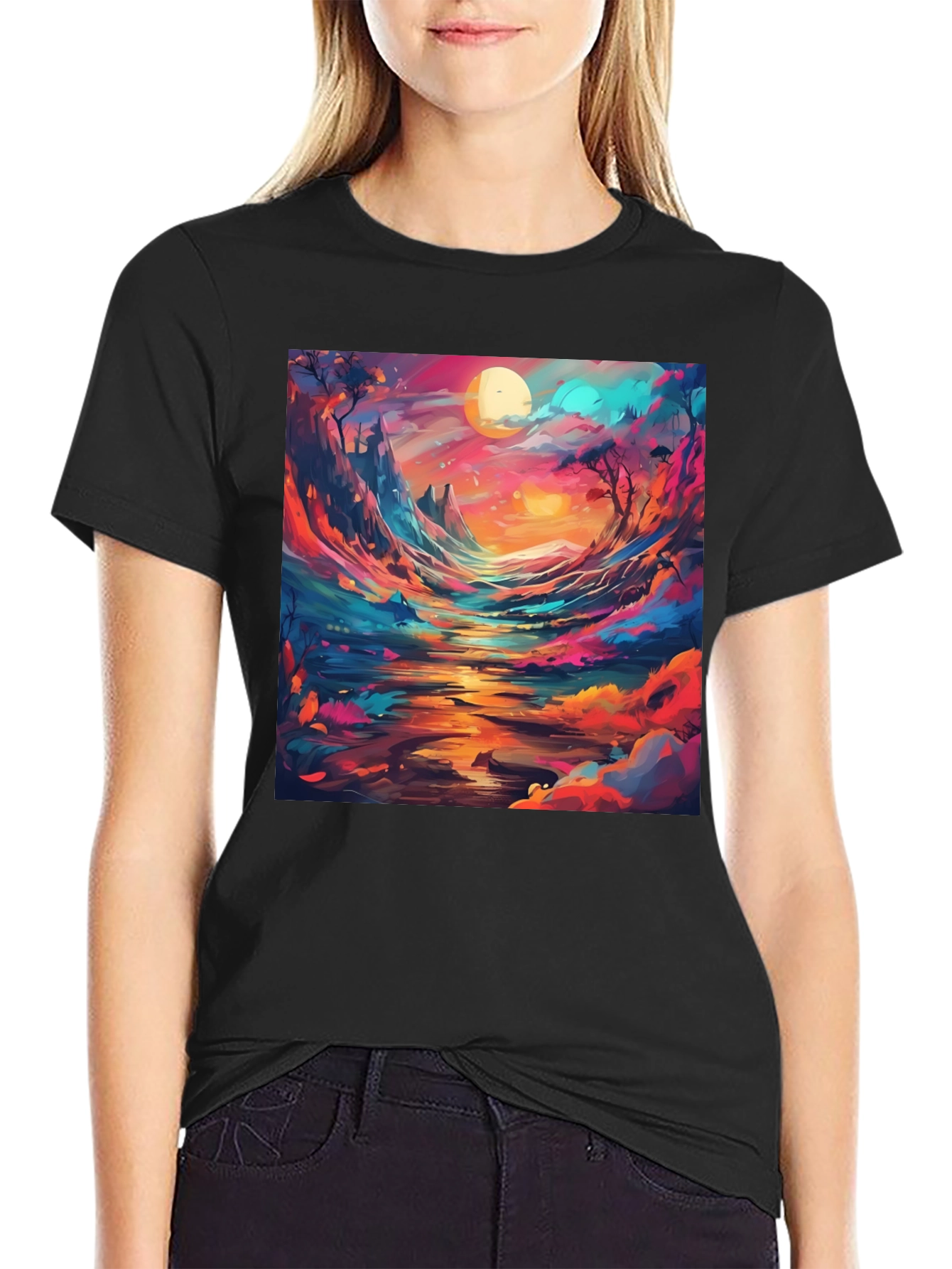Black Artistic Landscape Graphic T-Shirt view 2
