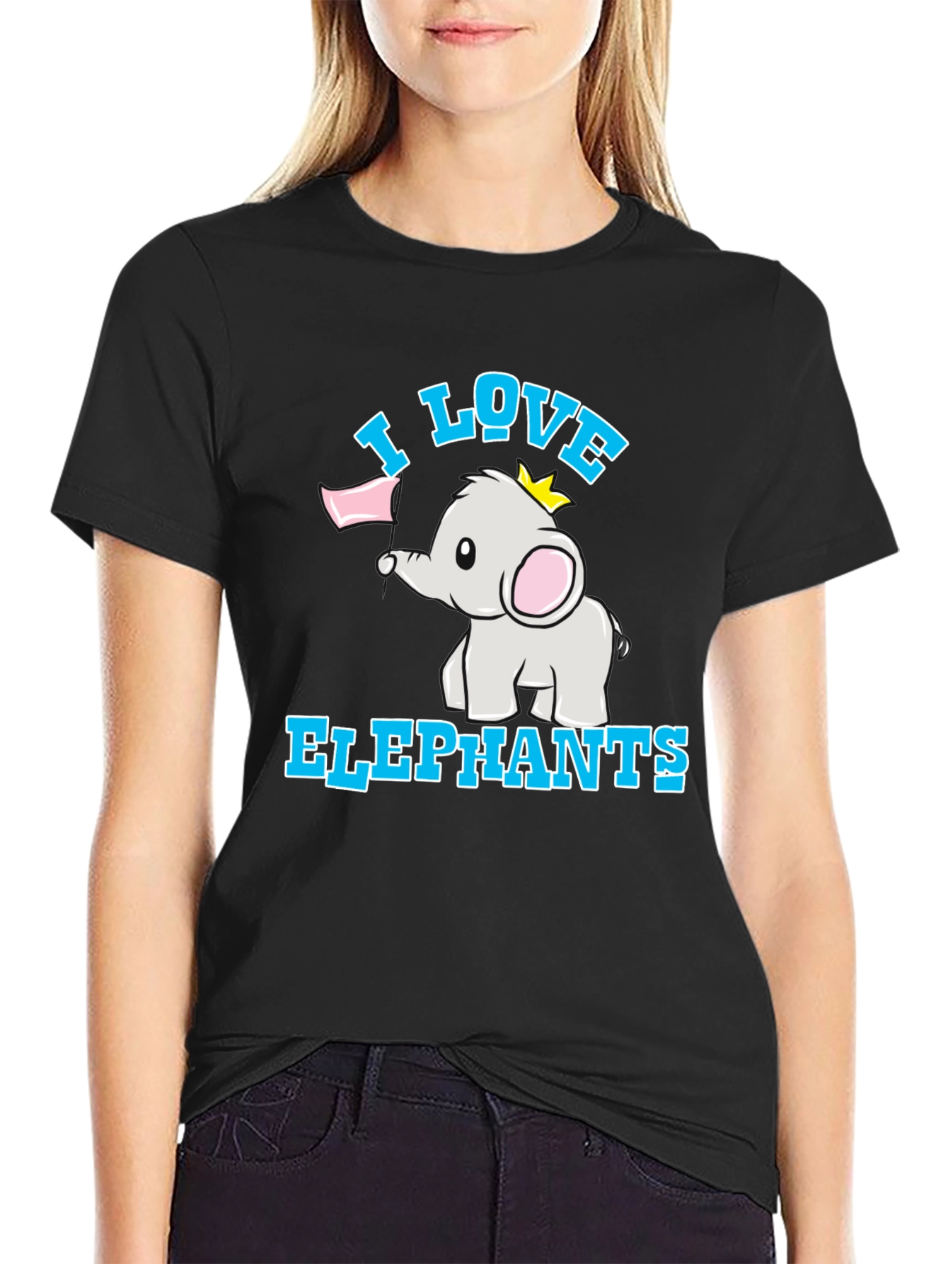 Black I Love Elephants Black T-Shirt view 2