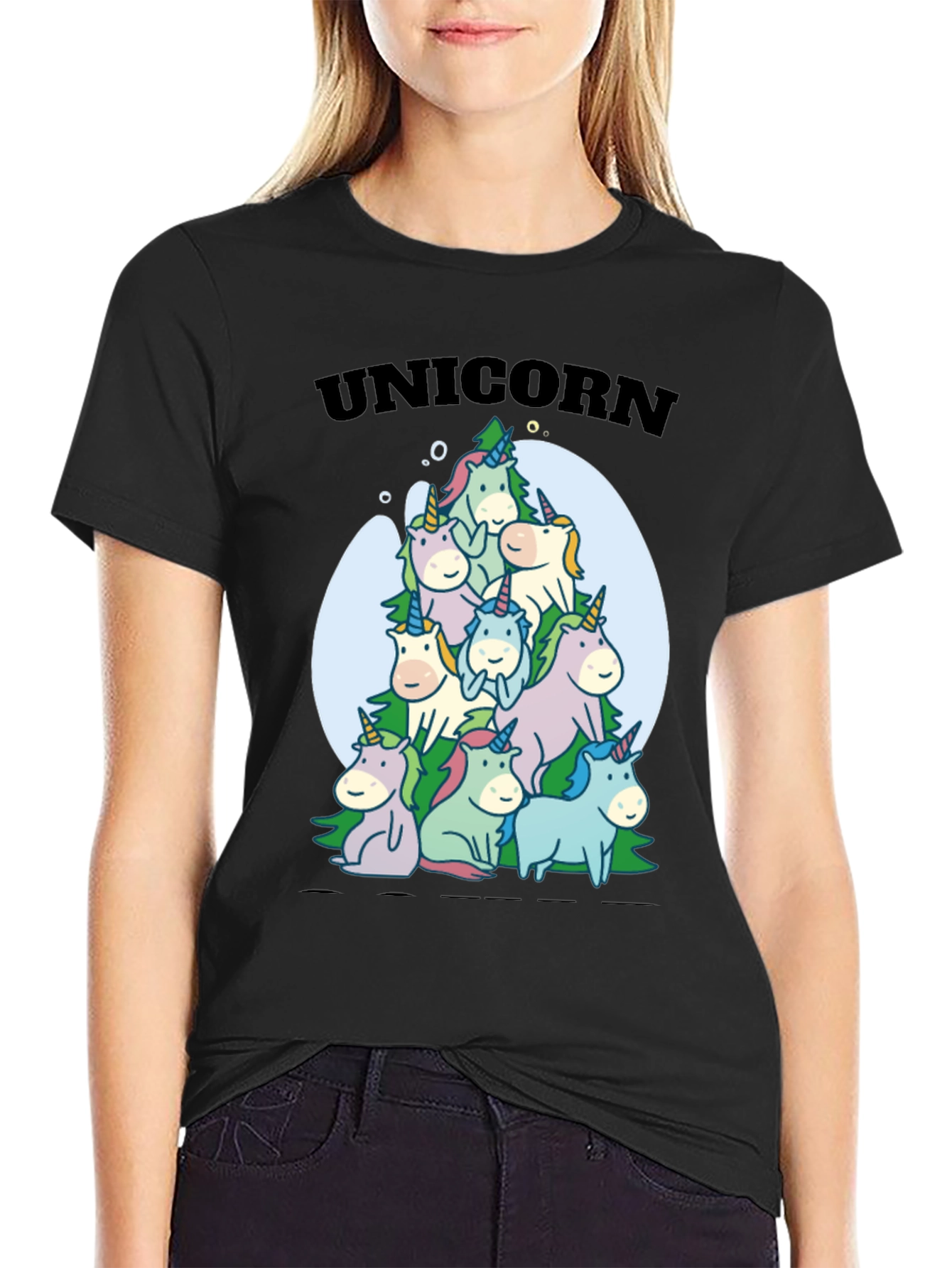 Black Unicorn Family Pile Black T-Shirt view 2