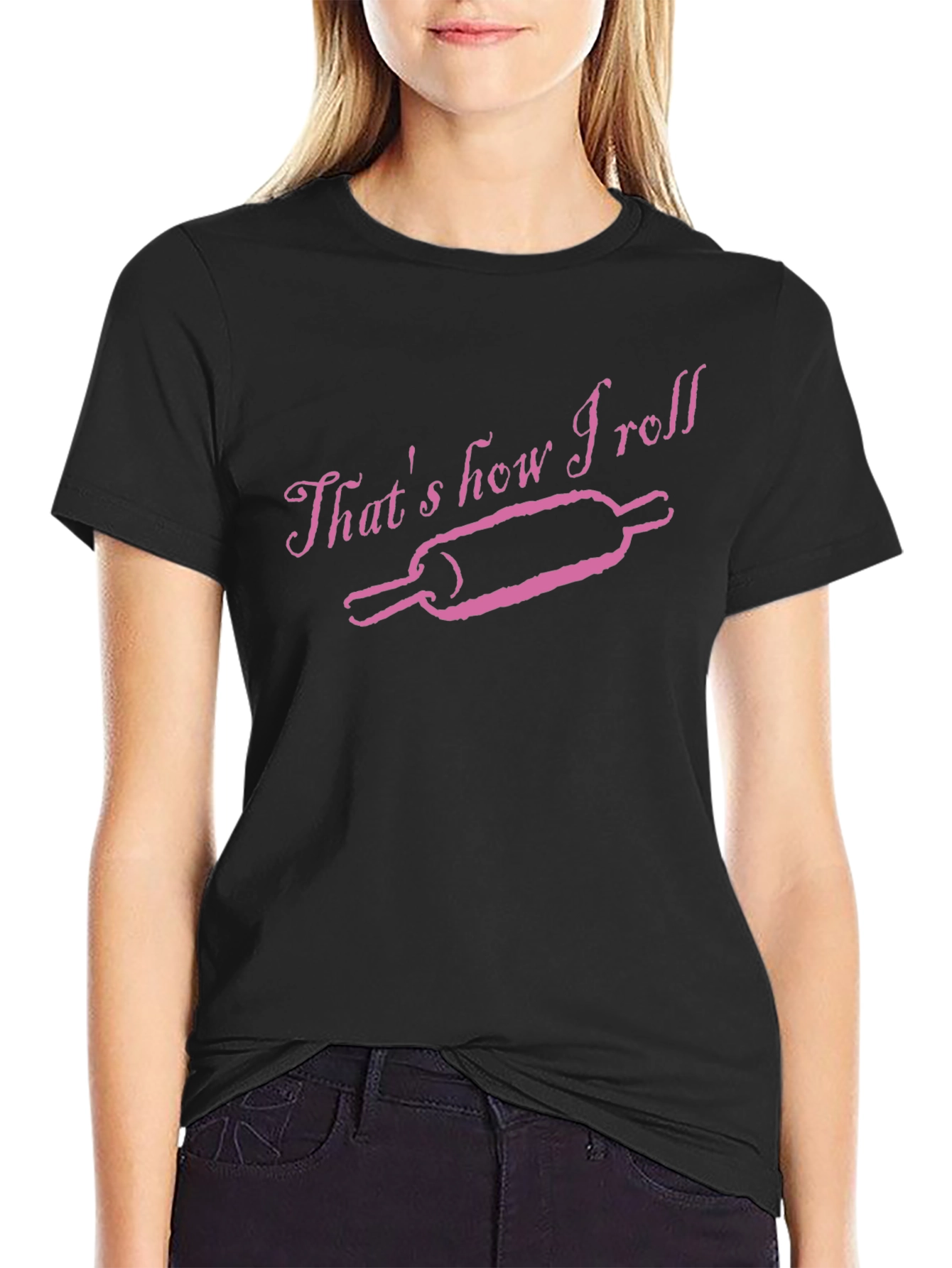 Black That's How I Roll T-Shirt - Baker Rolling Pin Design view 2