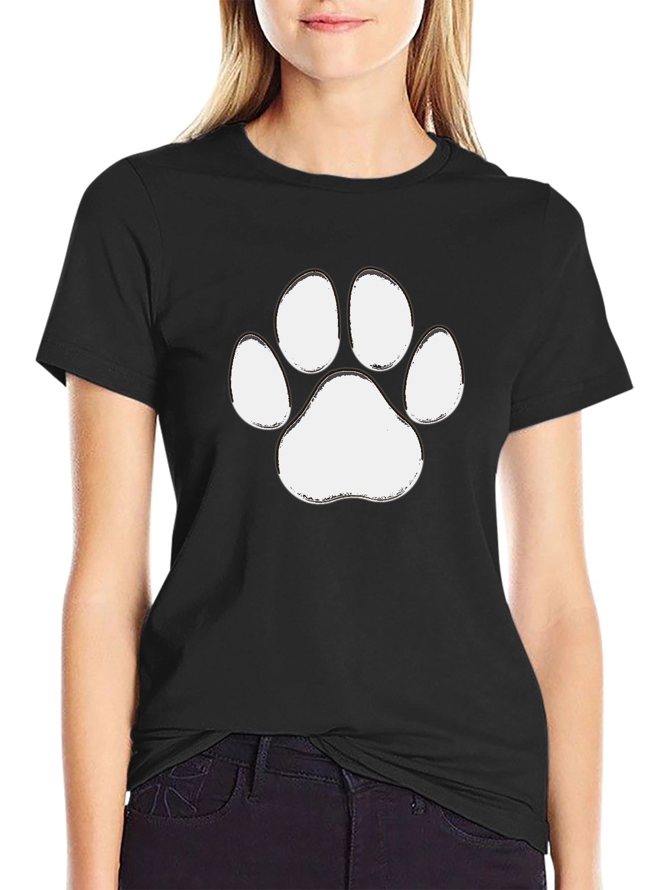 Black Paw Print Graphic Tee - Casual Black T-Shirt view 2