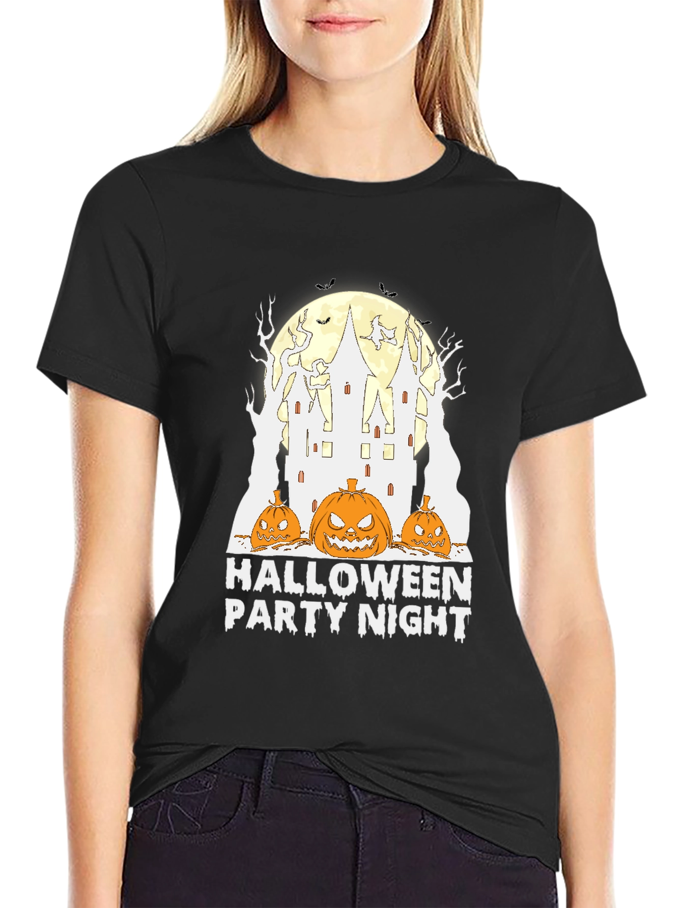 Black Halloween Party Night T-Shirt - Spooky Season Tee view 2