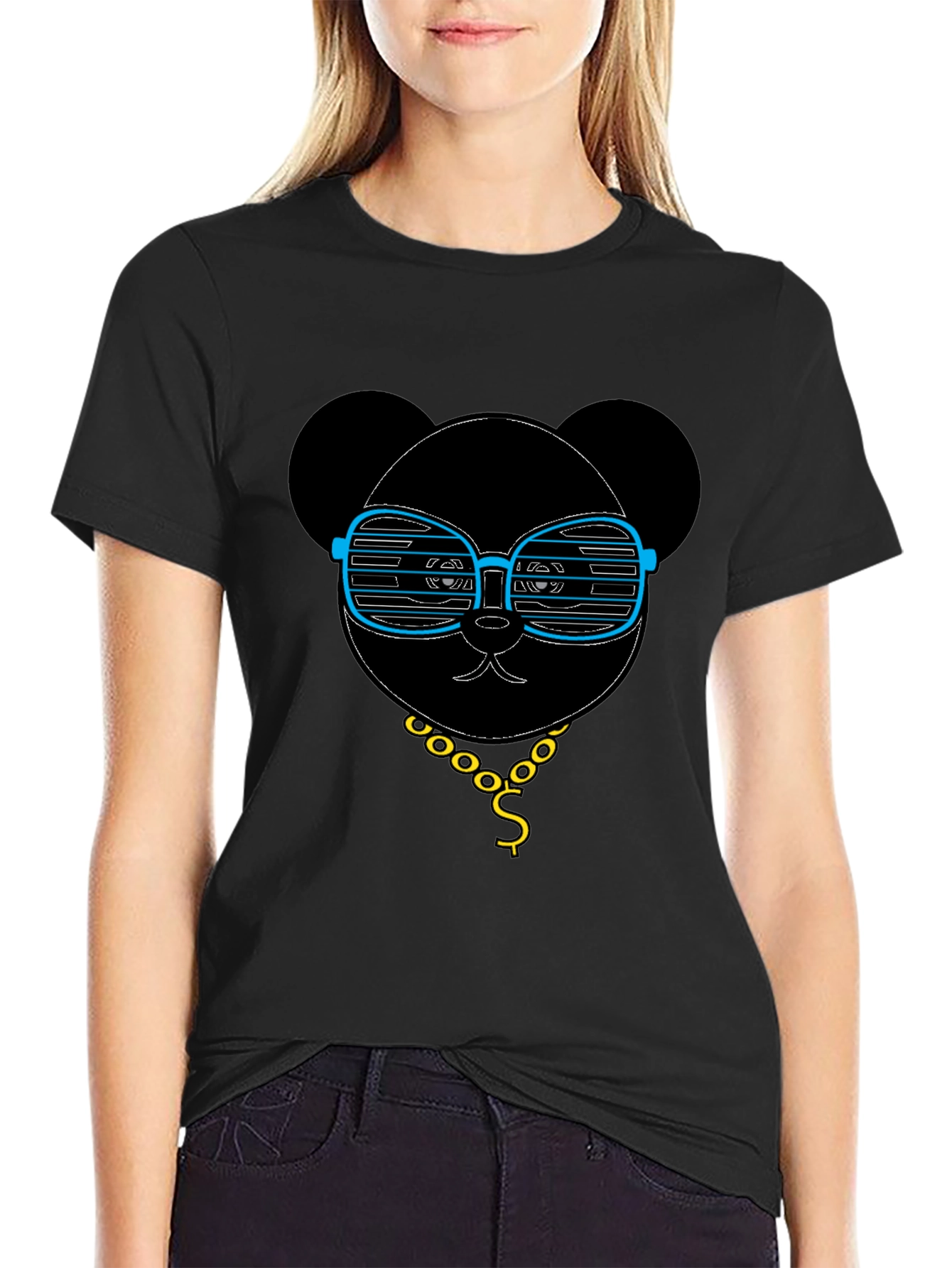 Black Cool Panda T-Shirt - Graphic Tee with Shades view 2