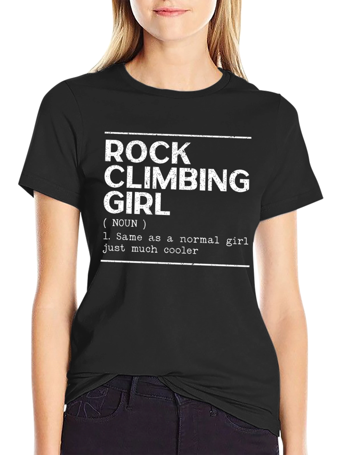 Black Rock Climbing Girl Definition T-Shirt - Cool Climber Tee view 2