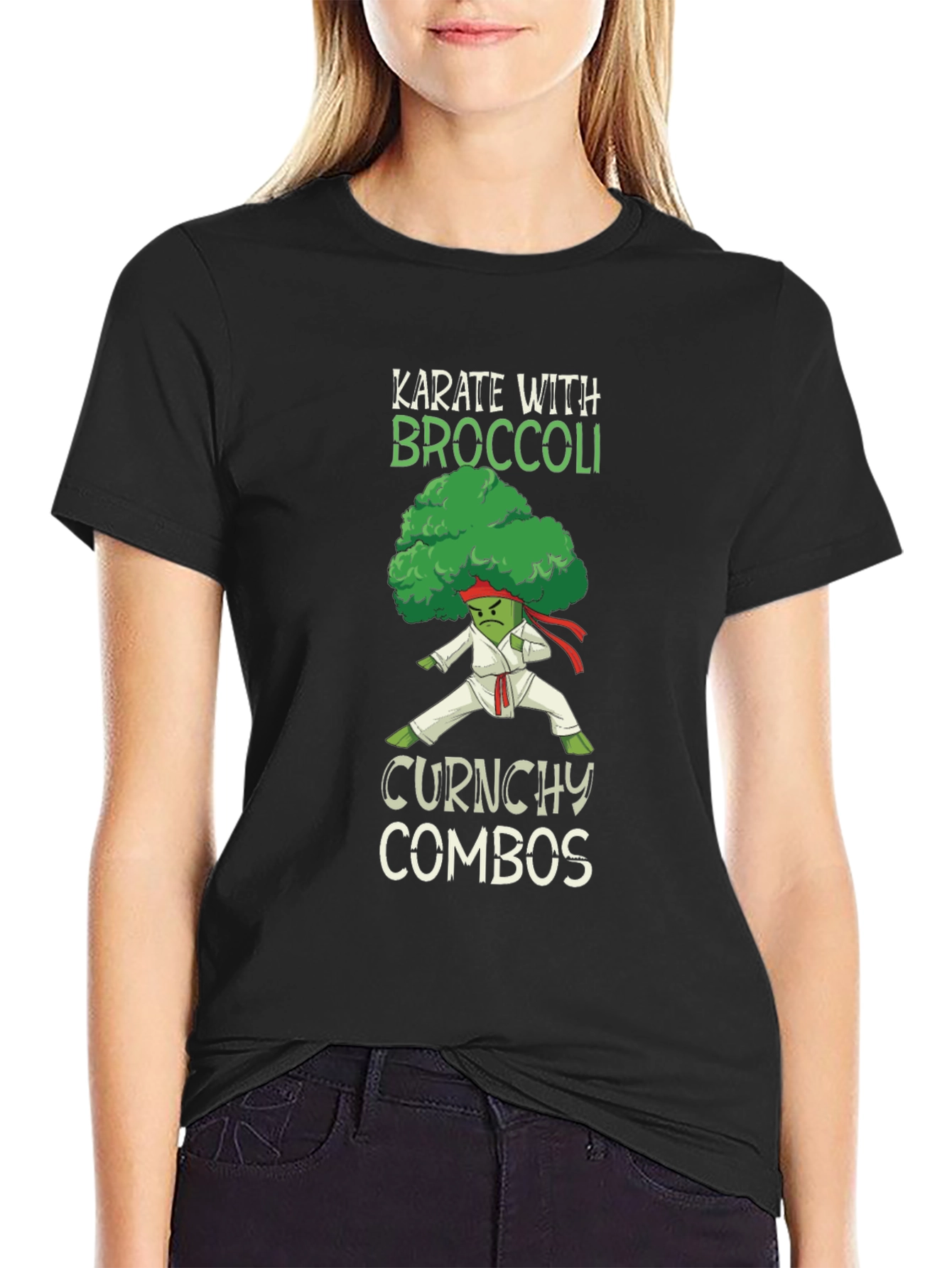Black Karate Broccoli Funny T-Shirt view 2