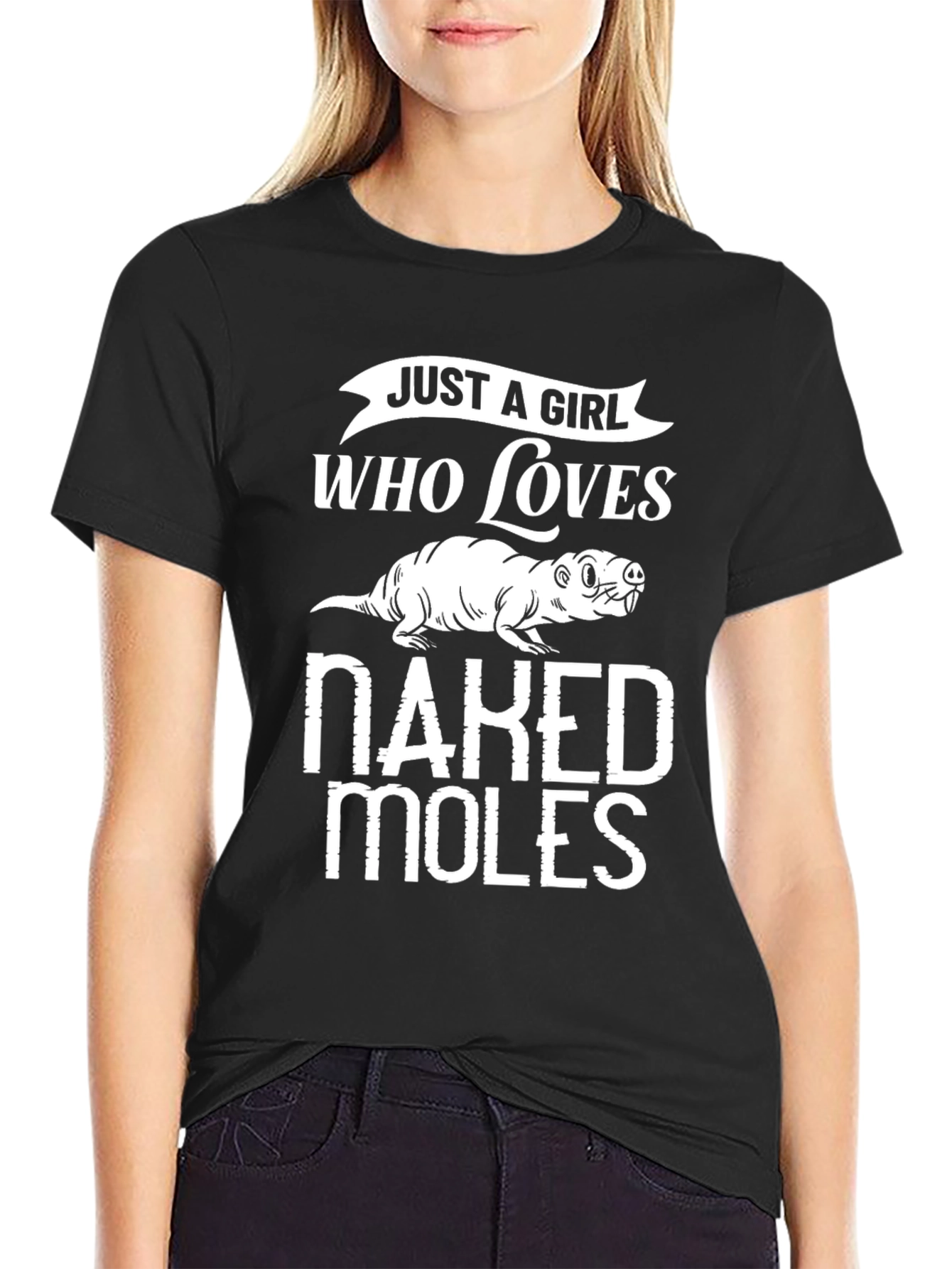Black Just a Girl Who Loves Naked Mole Rats Black T-Shirt view 2