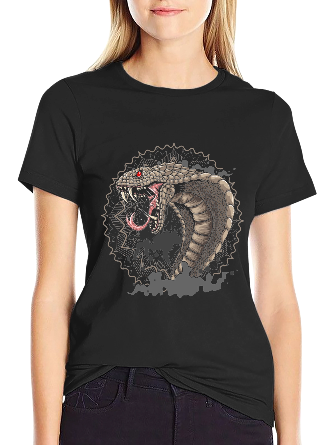 Black Men's Black Graphic Tee - Cobra Snake Design view 2