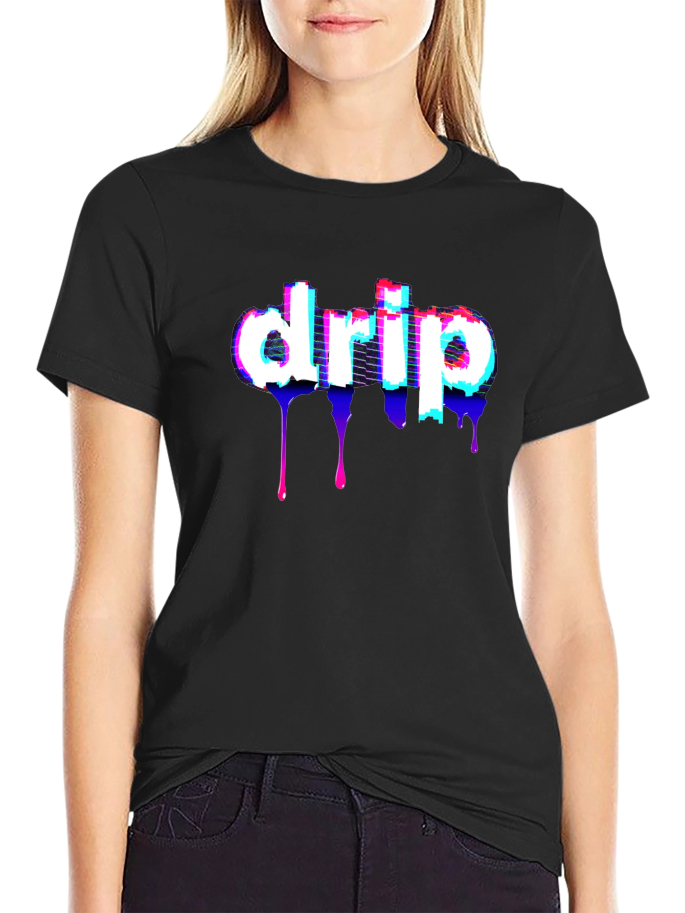 Black Drip Glitch T-Shirt - Stylish Black Tee view 2