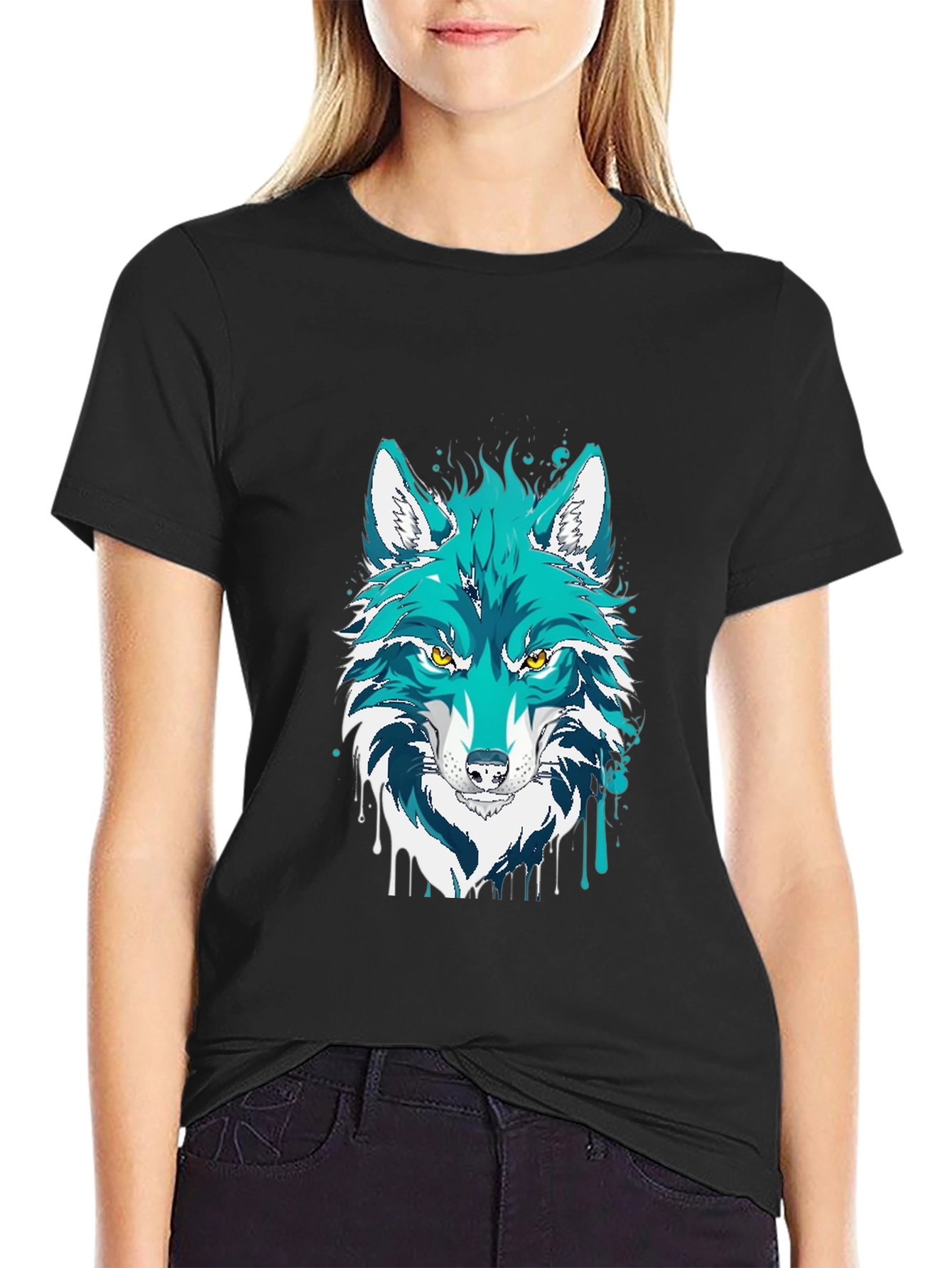 Black Wolf Graphic Print Black T-Shirt view 2