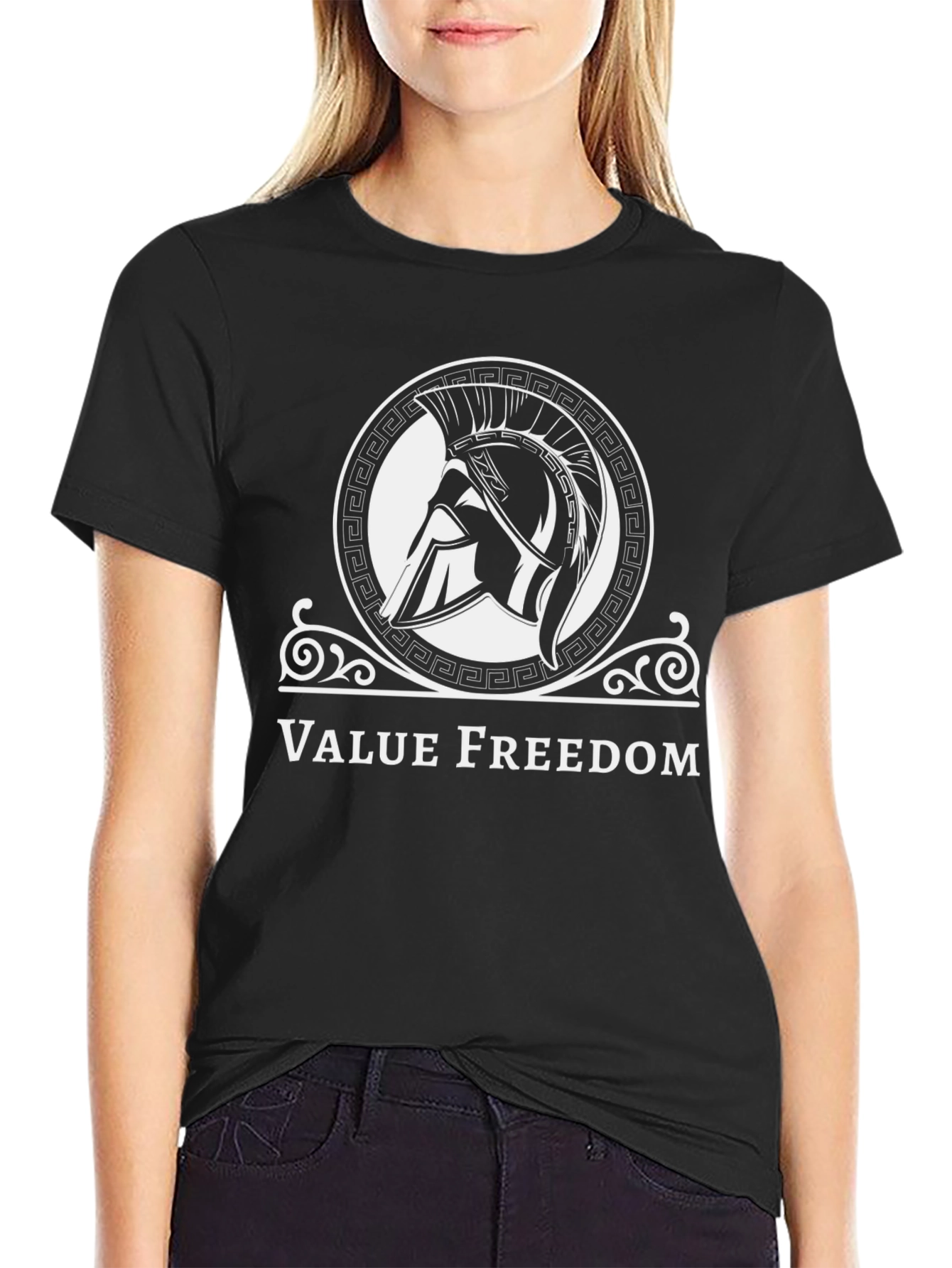 Black Value Freedom Spartan Helmet Graphic T-Shirt view 2