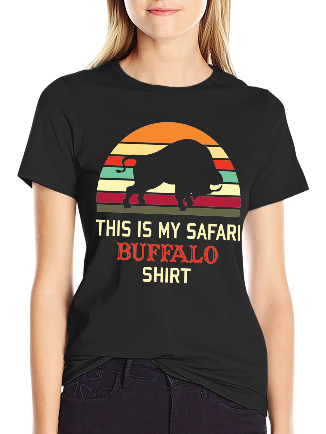 Black Safari Buffalo Graphic Tee - Retro Style view 2