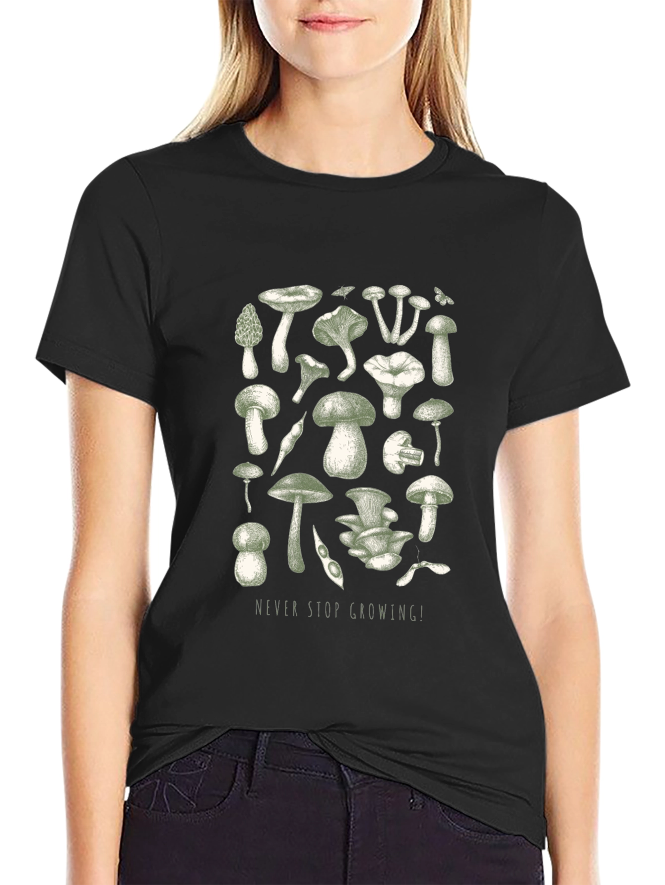 Black Mushroom Print Graphic Tee view 2