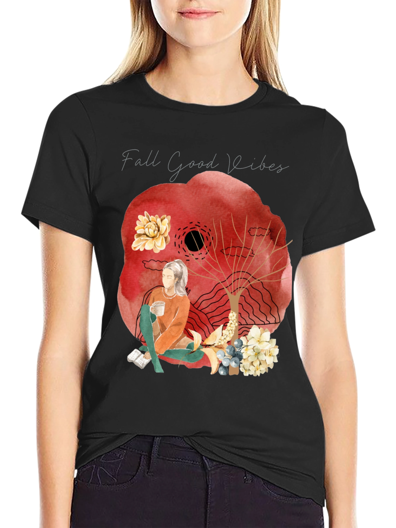 Black Fall Good Vibes Graphic Tee - Cozy Autumn Style view 2