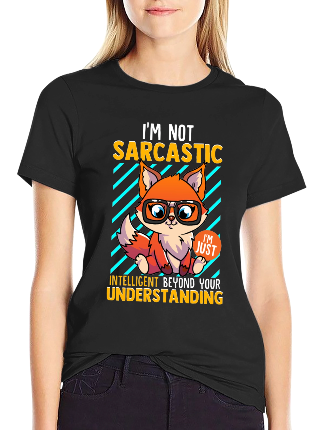 Black Sarcastic Fox Graphic Tee - Intelligent Humor view 2