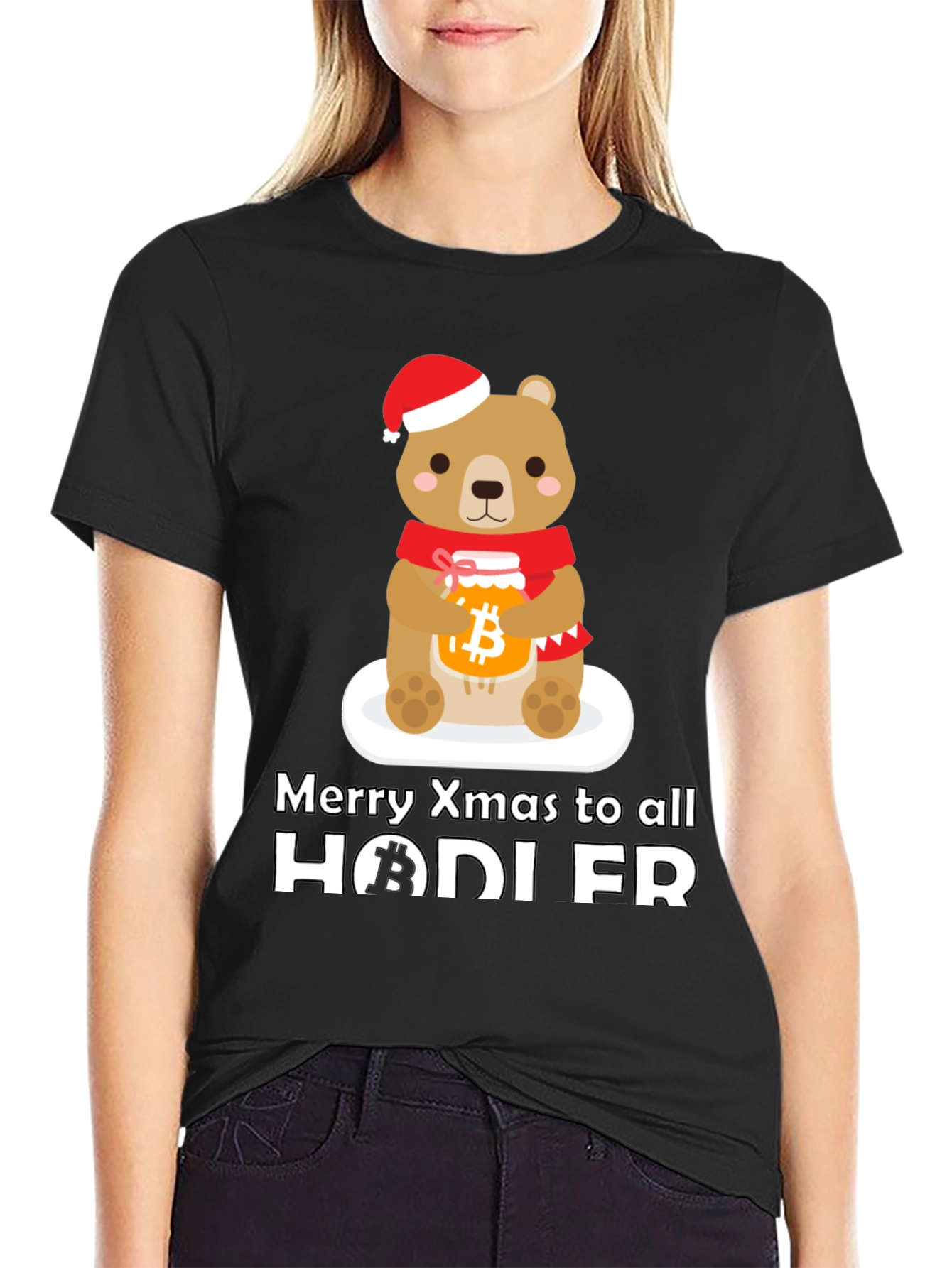 Black Crypto Christmas HODLER Bear T-Shirt view 2