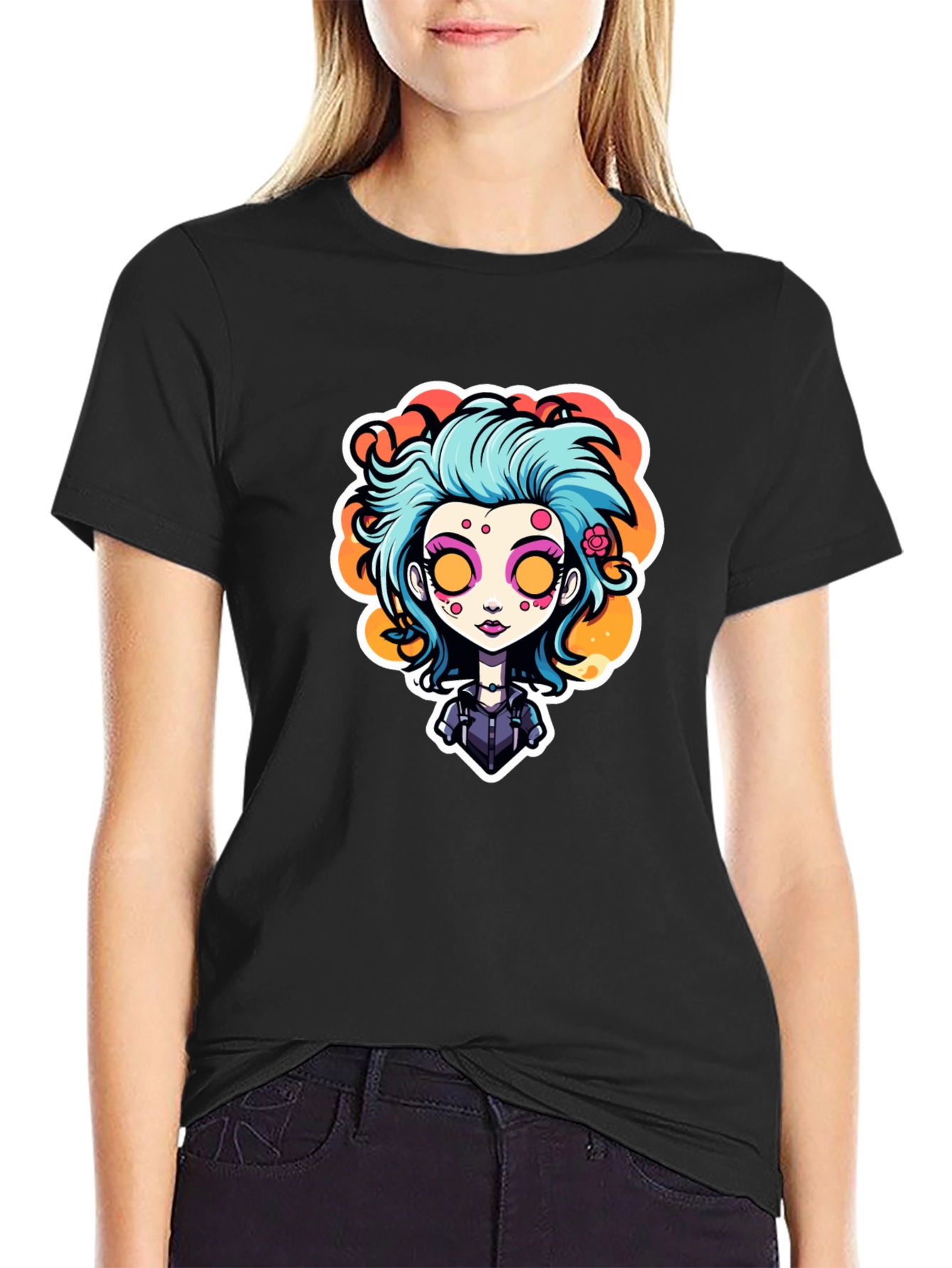 Black Cartoon Girl Graphic Tee - Unique Style view 2