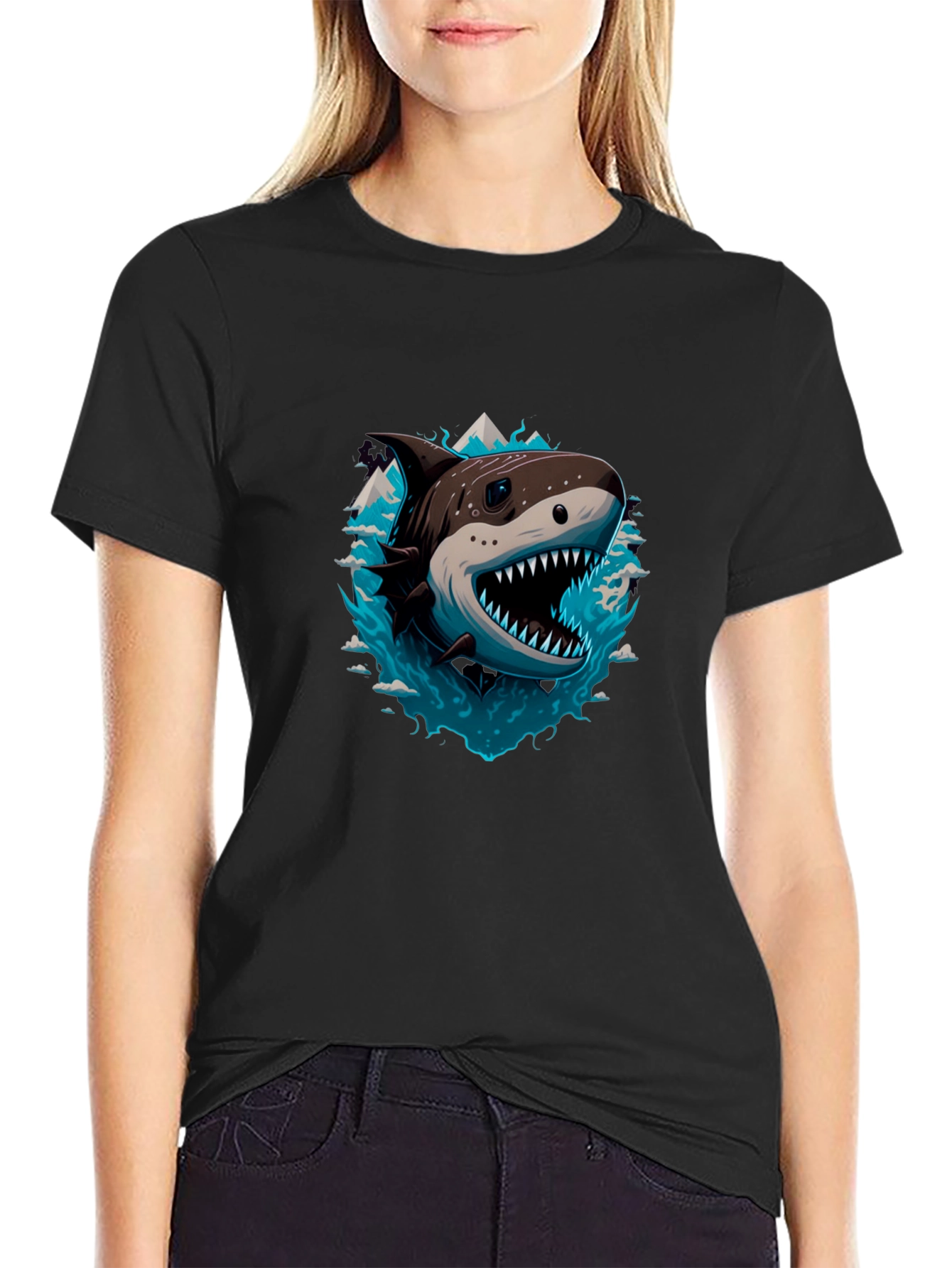 Black Shark T-Shirt - Fierce Graphic Tee view 2