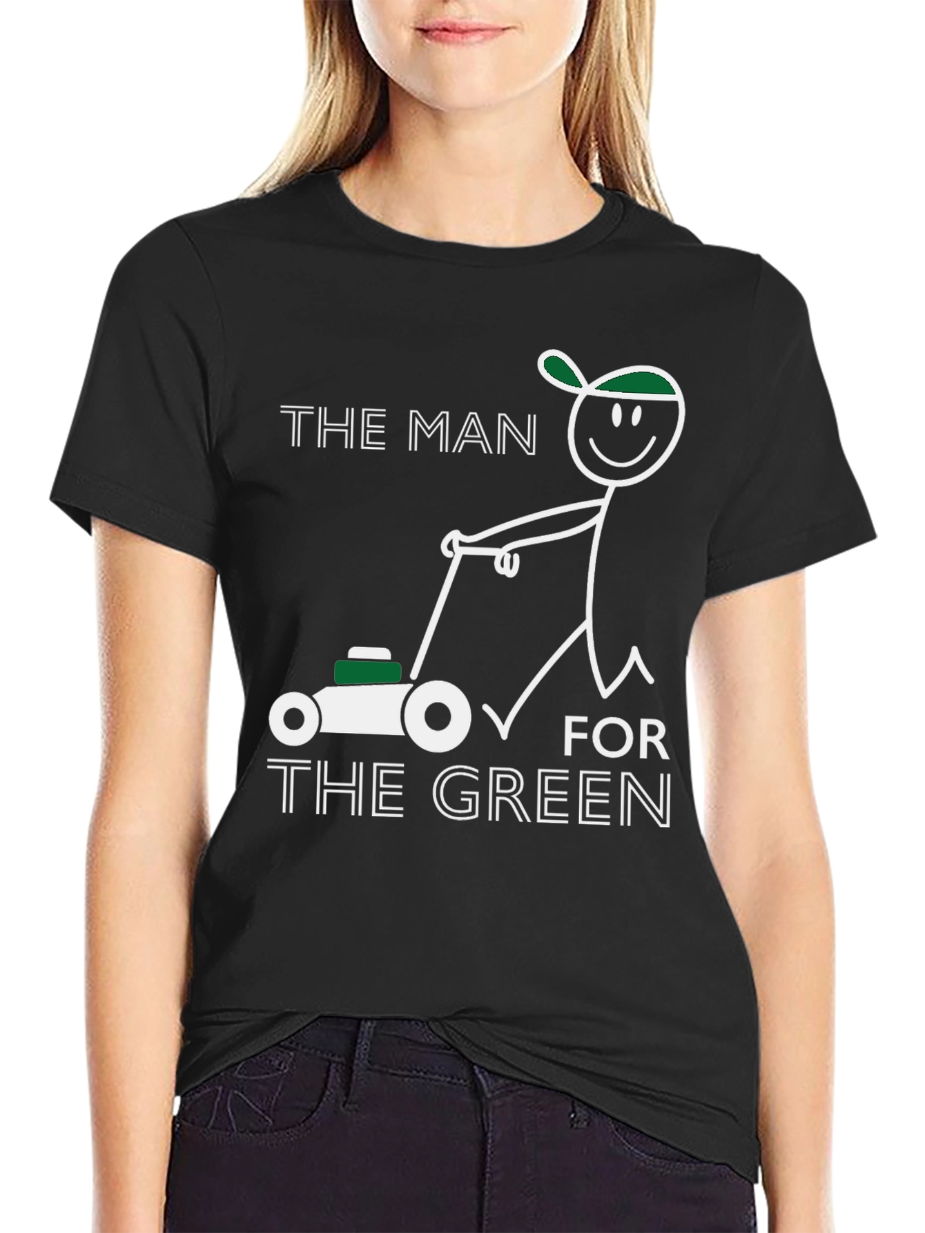 Black The Man for the Green T-Shirt Funny Lawn Mower Tee view 2