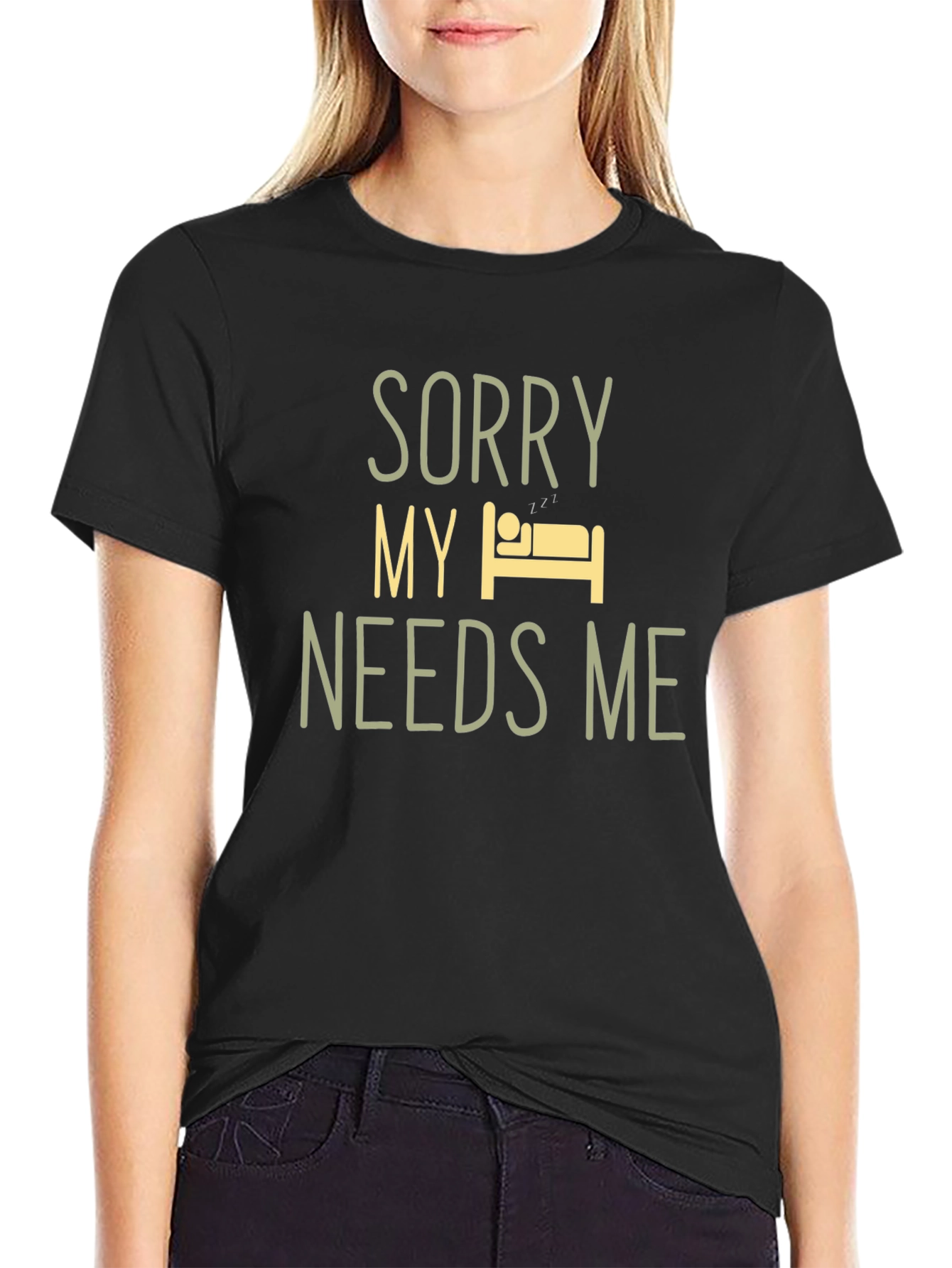 Black Funny Sleepy T-Shirt - Sorry My Bed Needs Me view 2