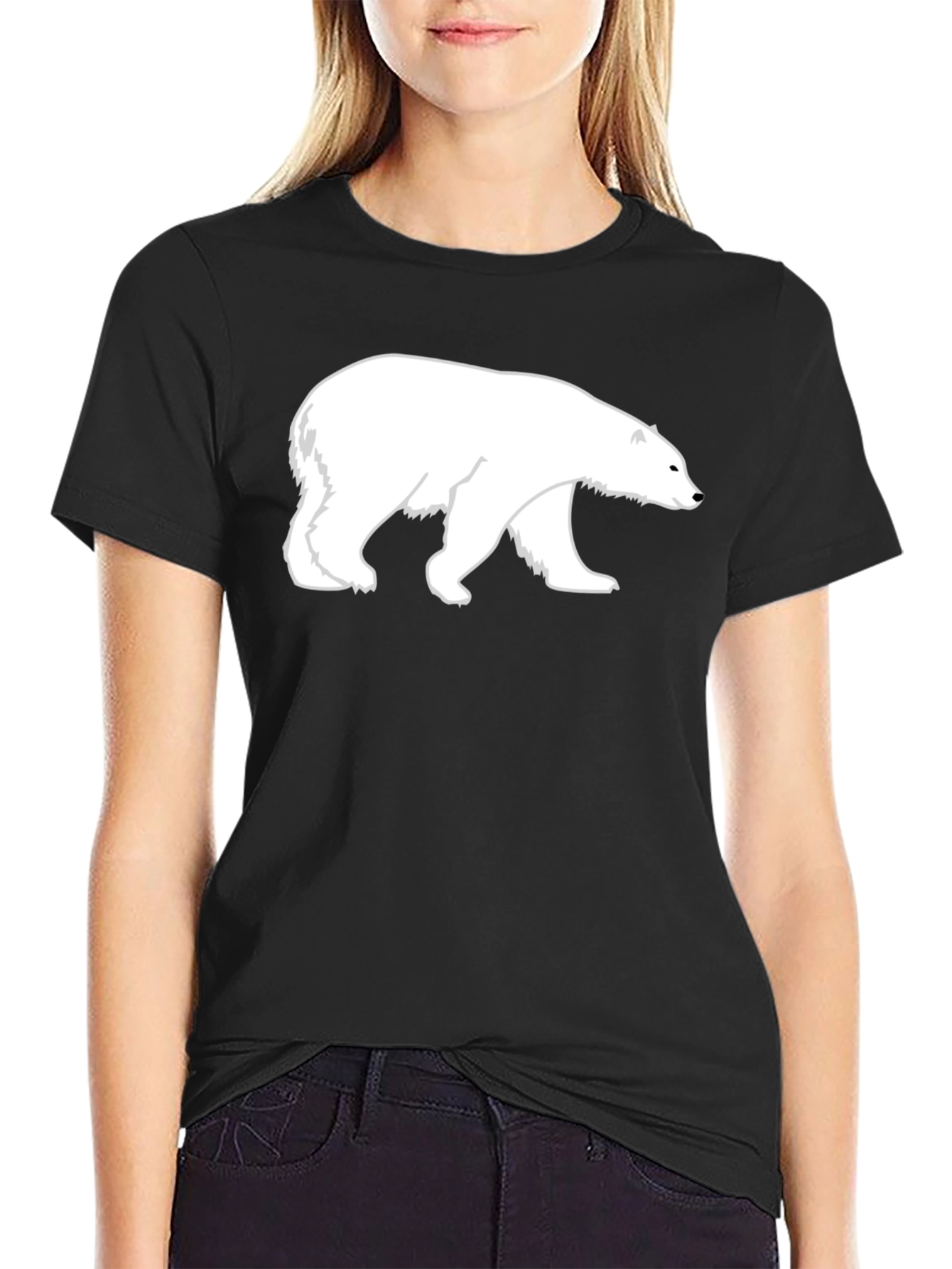 Black Polar Bear Graphic Print Black T-Shirt view 2
