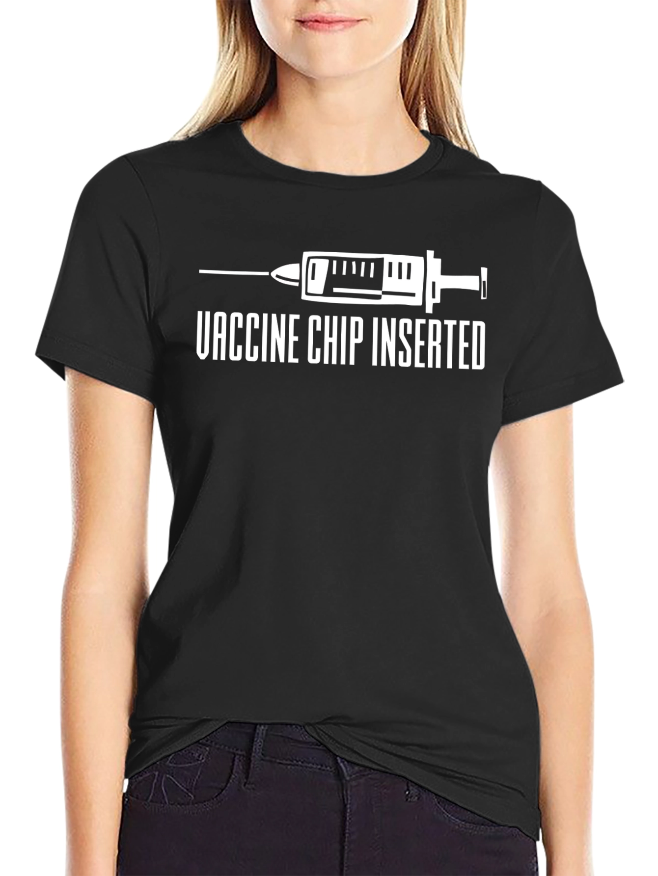 Black Vaccine Chip Inserted Black Graphic Tee view 2
