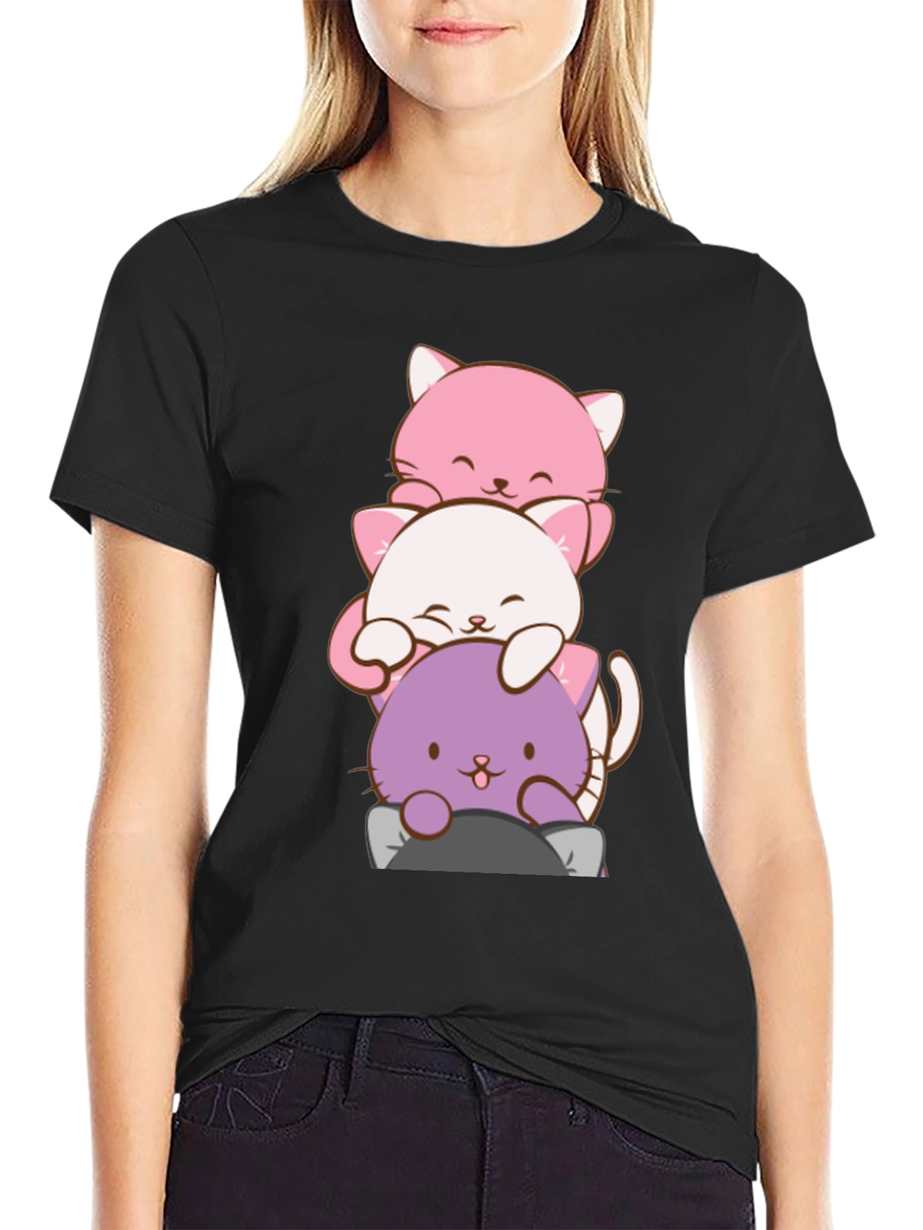 Cute Cat Stack T-Shirt - Kawaii Anime Style - 2
