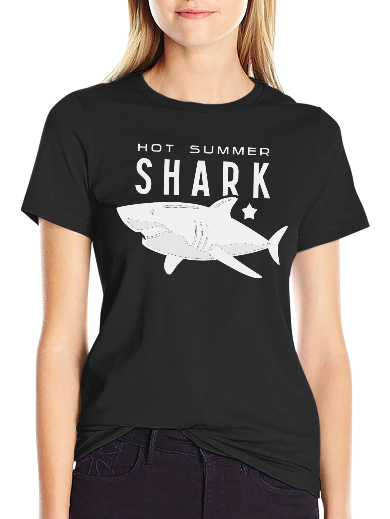 Black Hot Summer Shark Graphic Tee - Black view 2