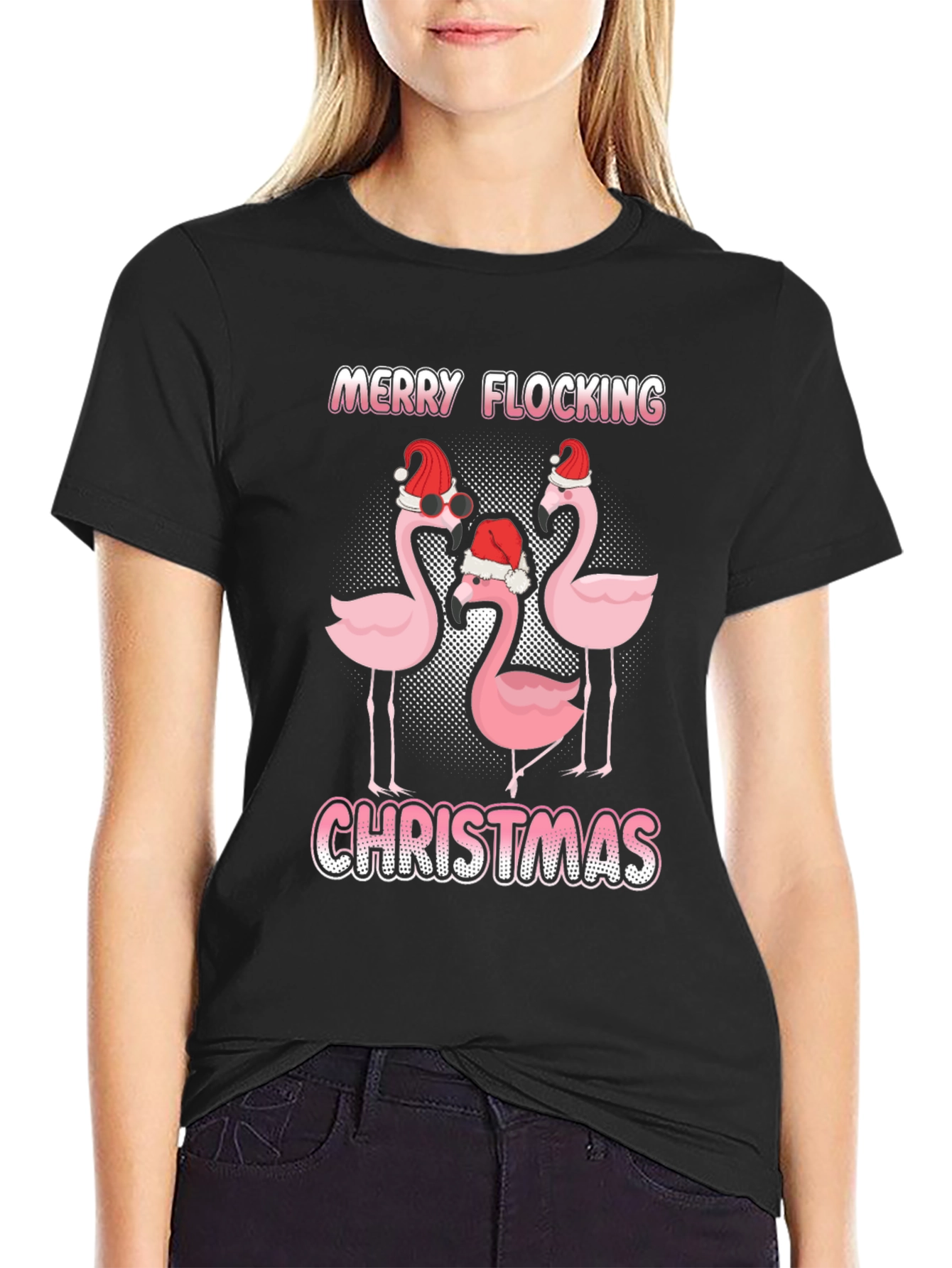 Black Merry Flocking Christmas Graphic Tee view 2