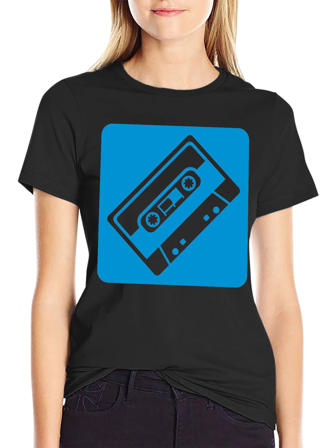 Black Retro Cassette Tape Graphic Tee - Classic Style! view 2