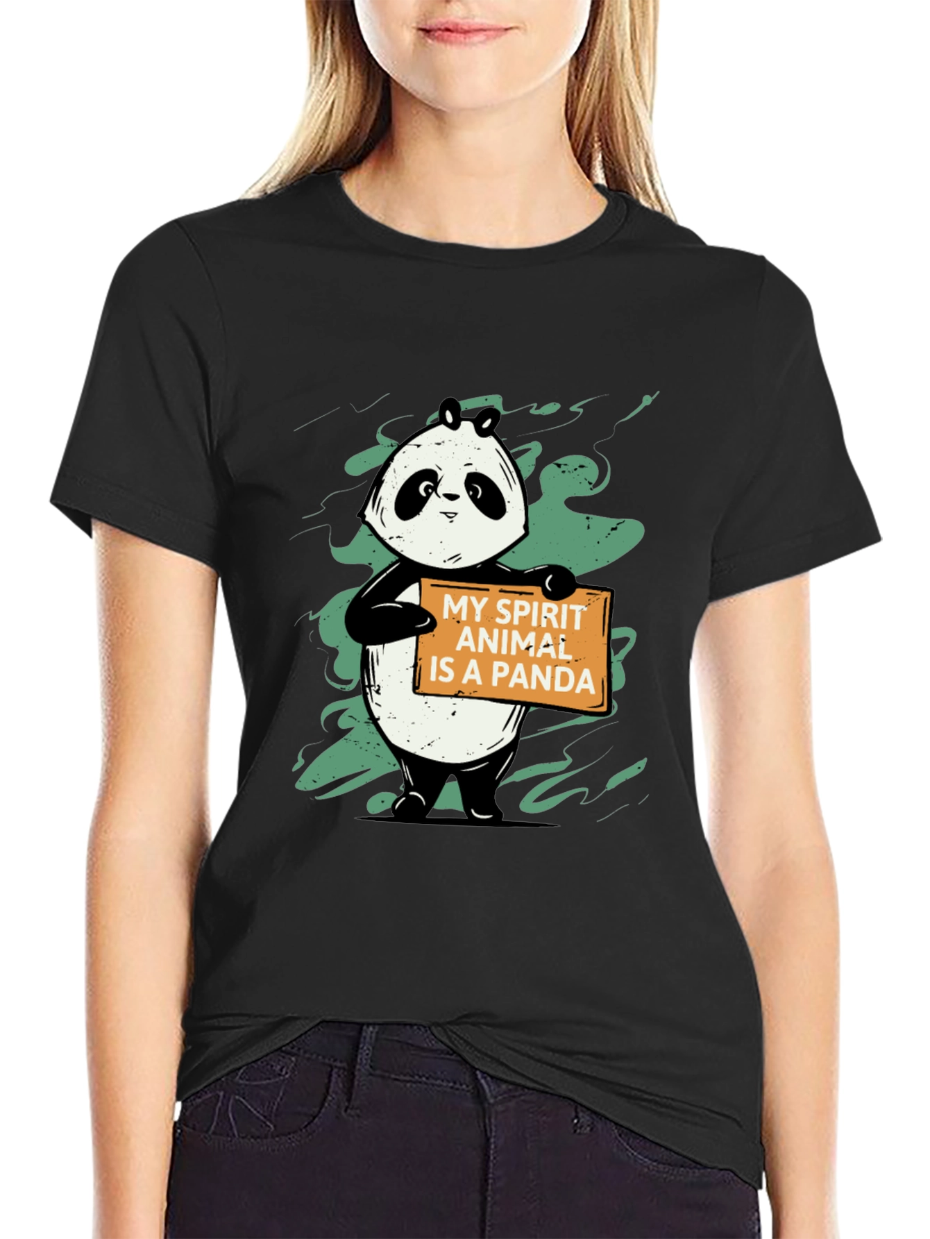 Black Panda Spirit Animal Graphic T-Shirt - Unisex Black Tee view 2