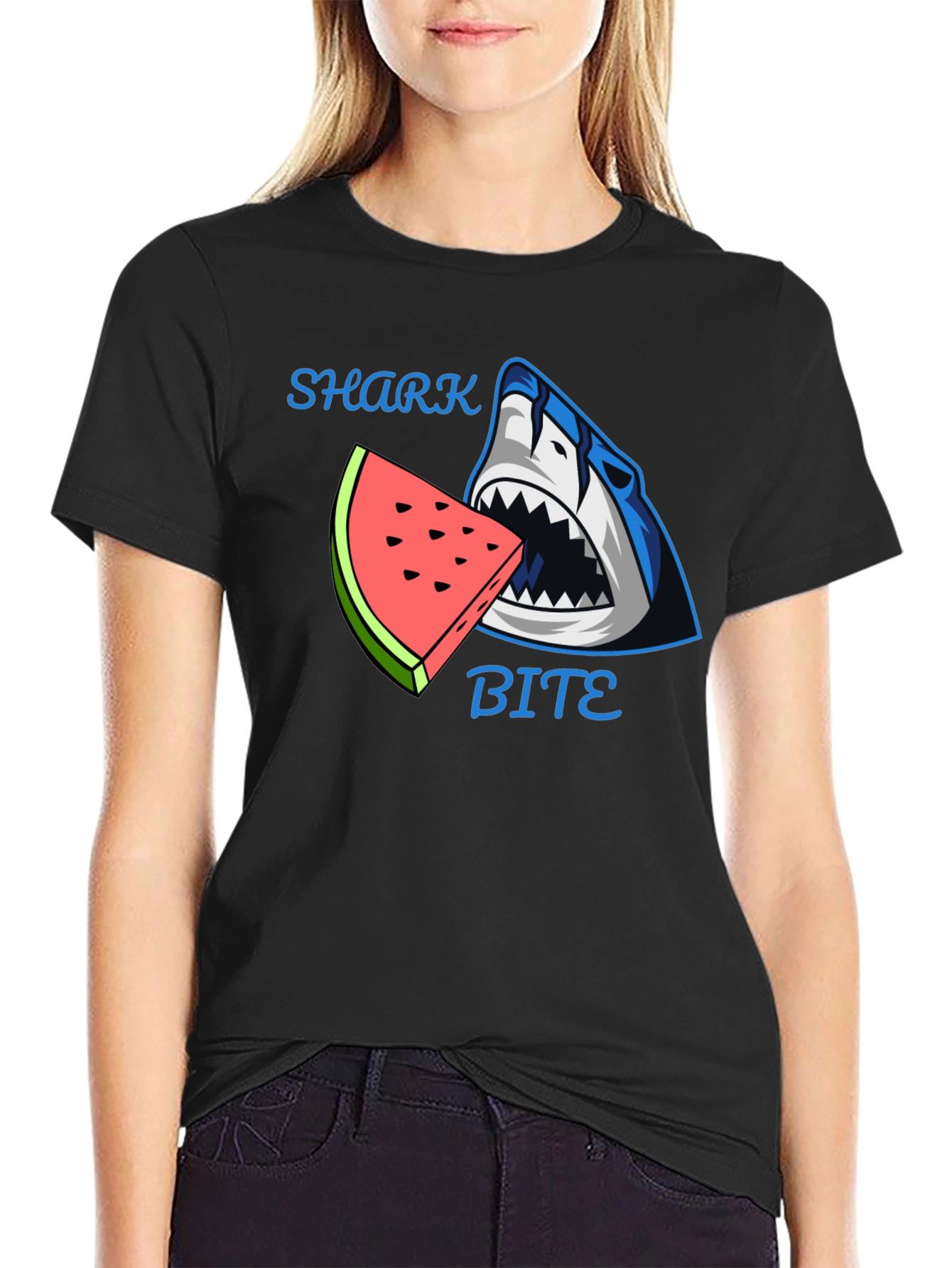 Black Shark Bite Watermelon Graphic Tee - Unique Design view 2