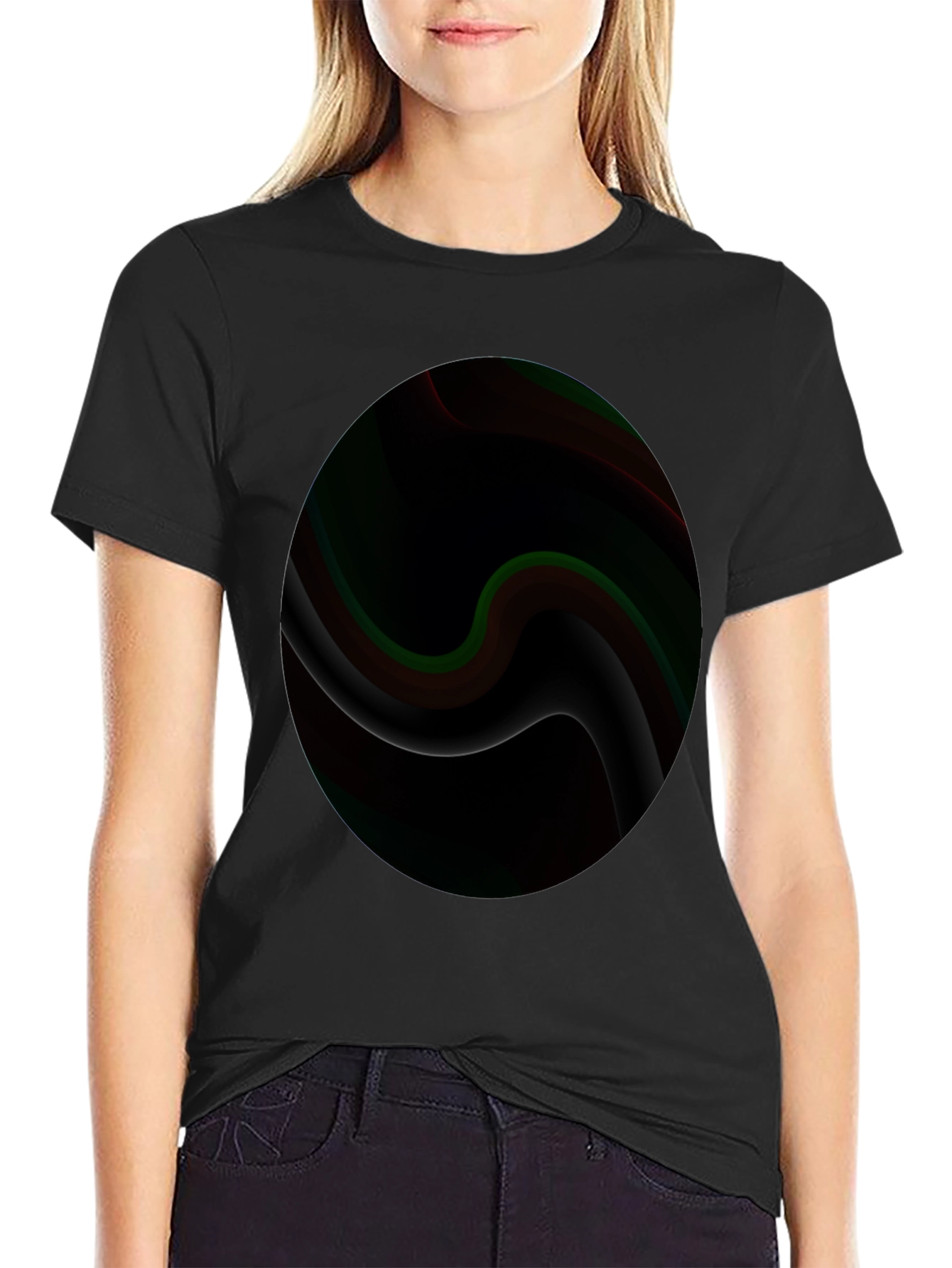 Black Abstract Swirl Graphic T-Shirt - Modern Art Tee view 2
