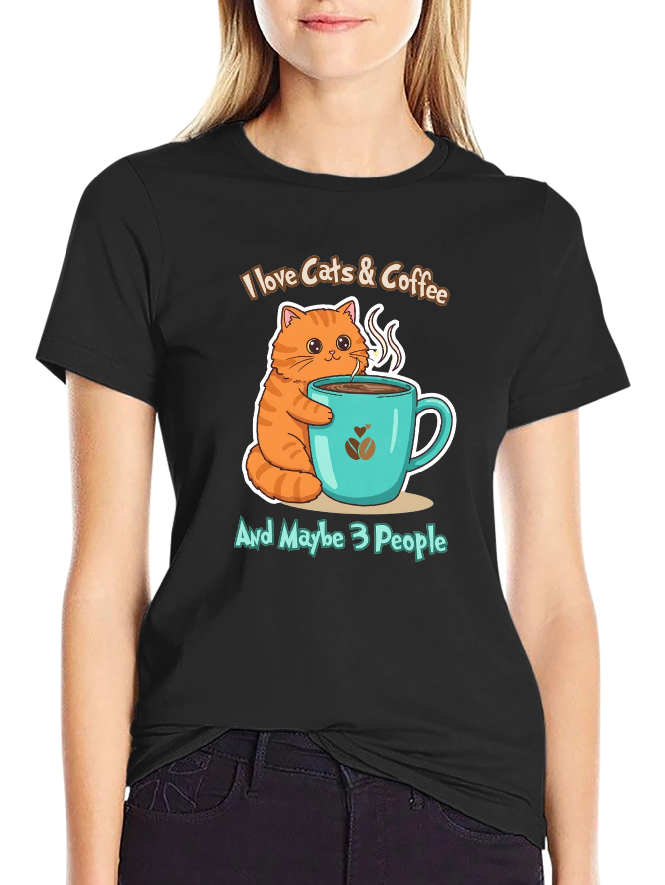 Black I Love Cats & Coffee T-Shirt view 2