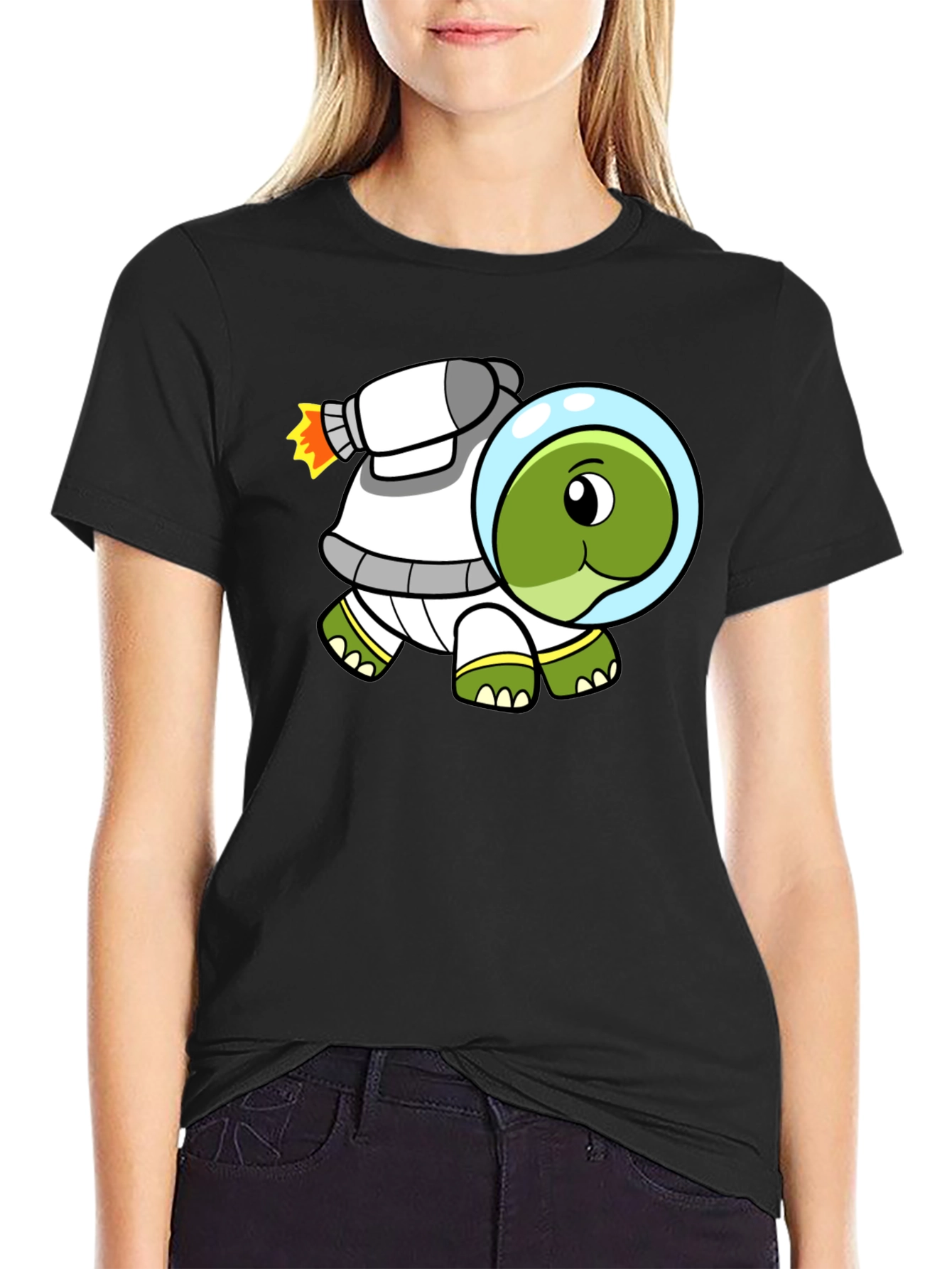 Black Space Turtle T-Shirt - Black Cotton Crew Neck view 2