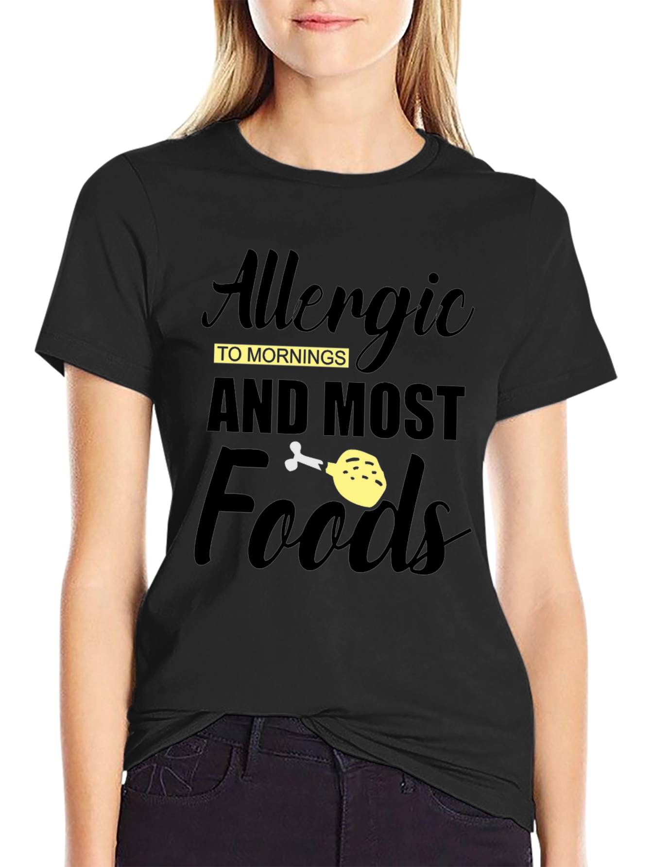Allergic to Mornings & Most Foods Funny Graphic T-Shirt - 2