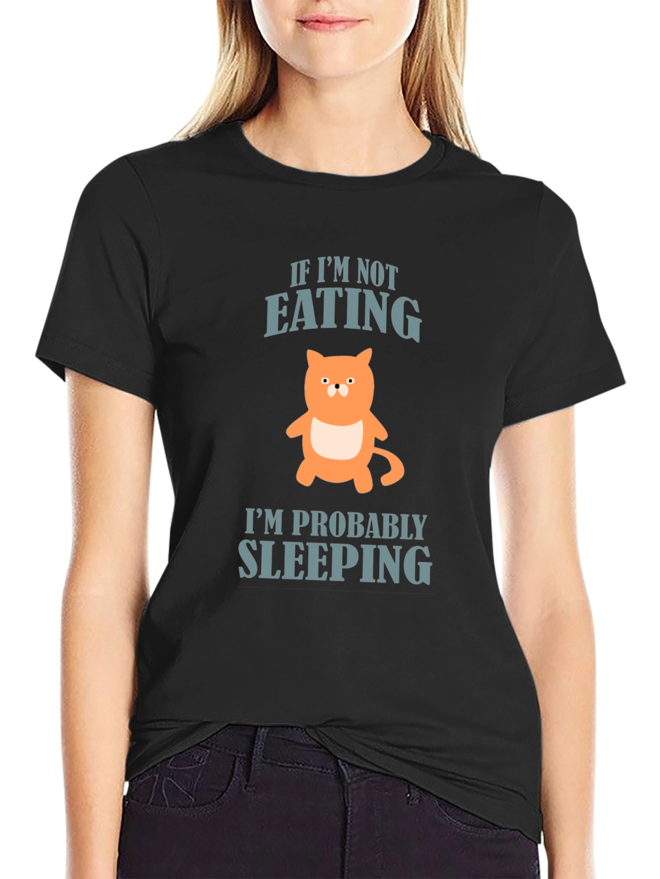 Black Funny Cat Graphic T-Shirt - If I'm Not Eating Sleeping Tee view 2