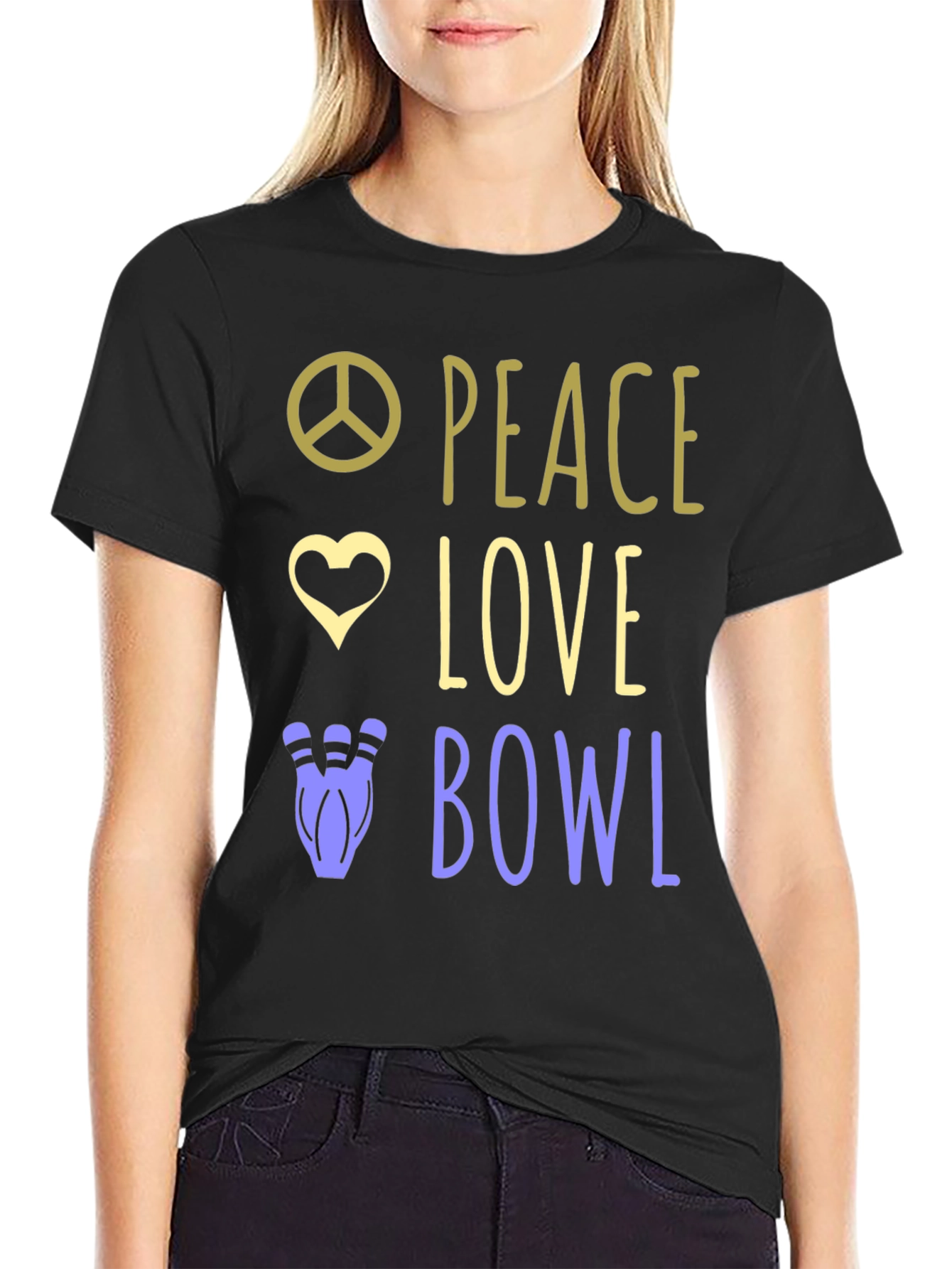 Black Peace Love Bowl T-Shirt Bowling Gift view 2